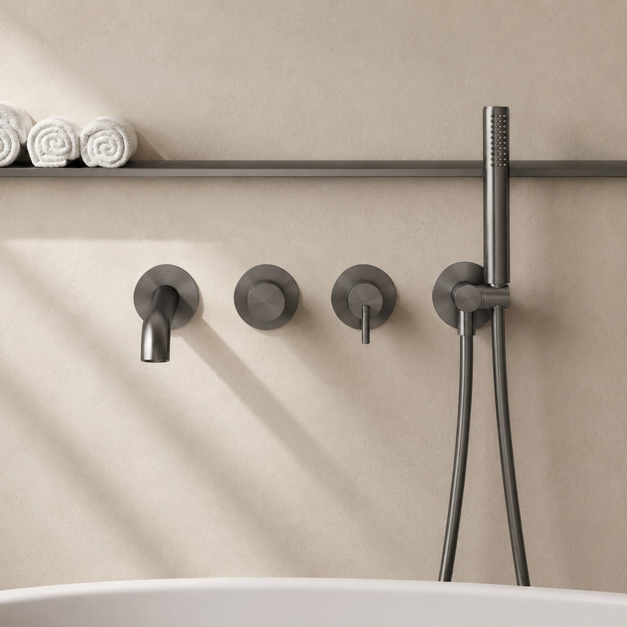 Lia Wall Mounted Bath Mixer with Shower Set - Titanium