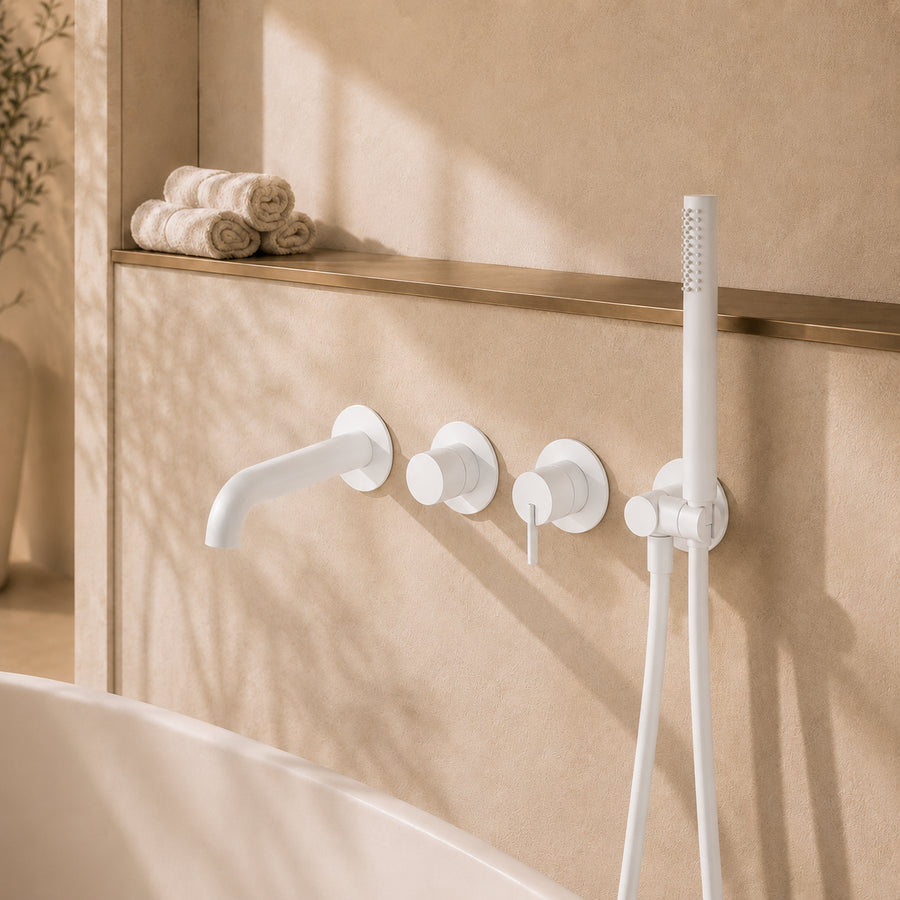 Lia Wall Mounted Bath Mixer with Shower Set - White