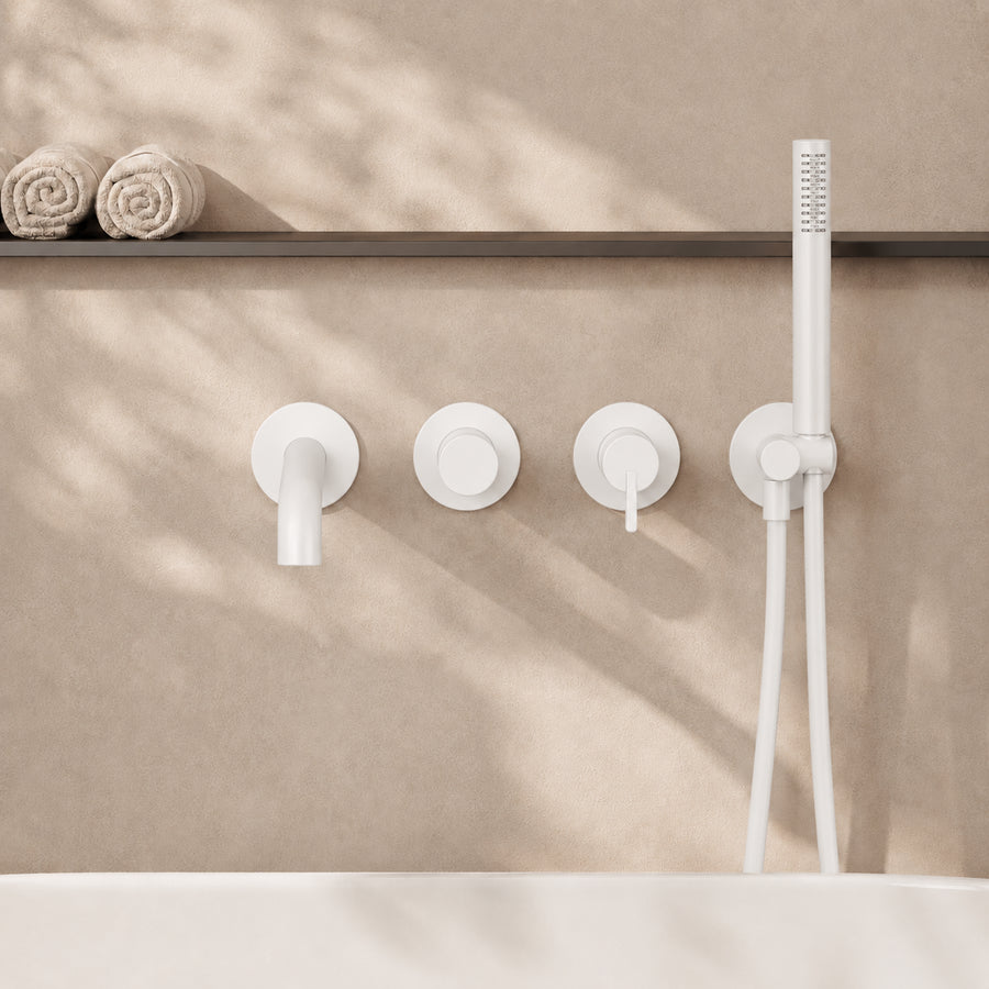 Lia Wall Mounted Bath Mixer with Shower Set - White