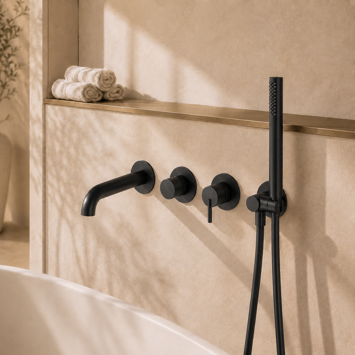 Lia Wall Mounted Bath Mixer with Shower Set - Black