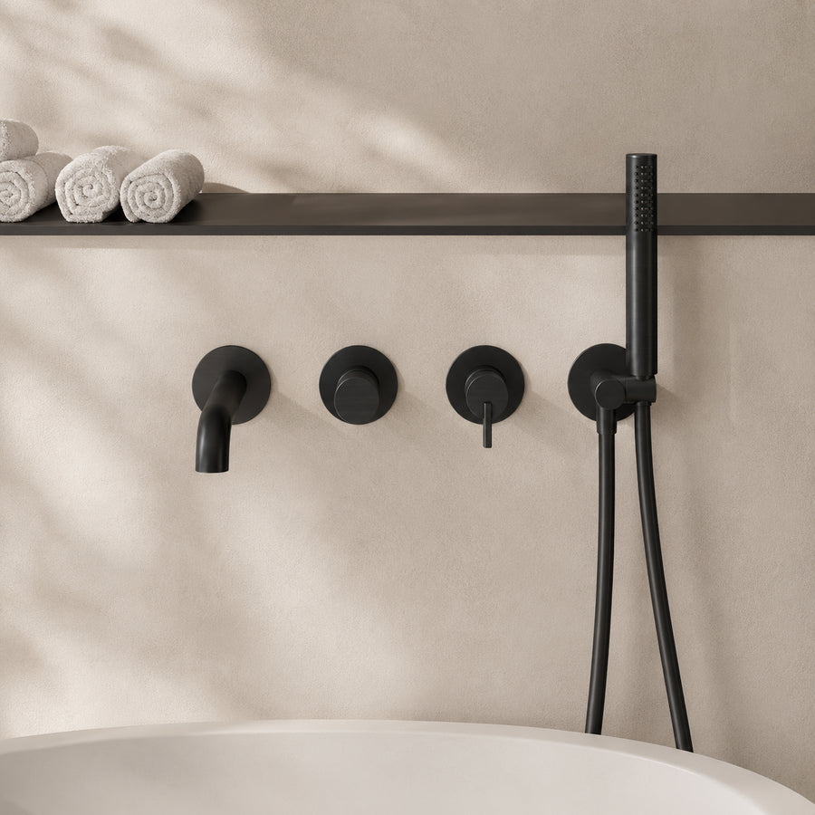 Lia Wall Mounted Bath Mixer with Shower Set - Black