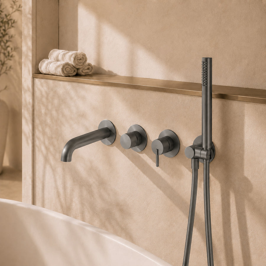 Lia Wall Mounted Bath Mixer with Shower Set - Titanium