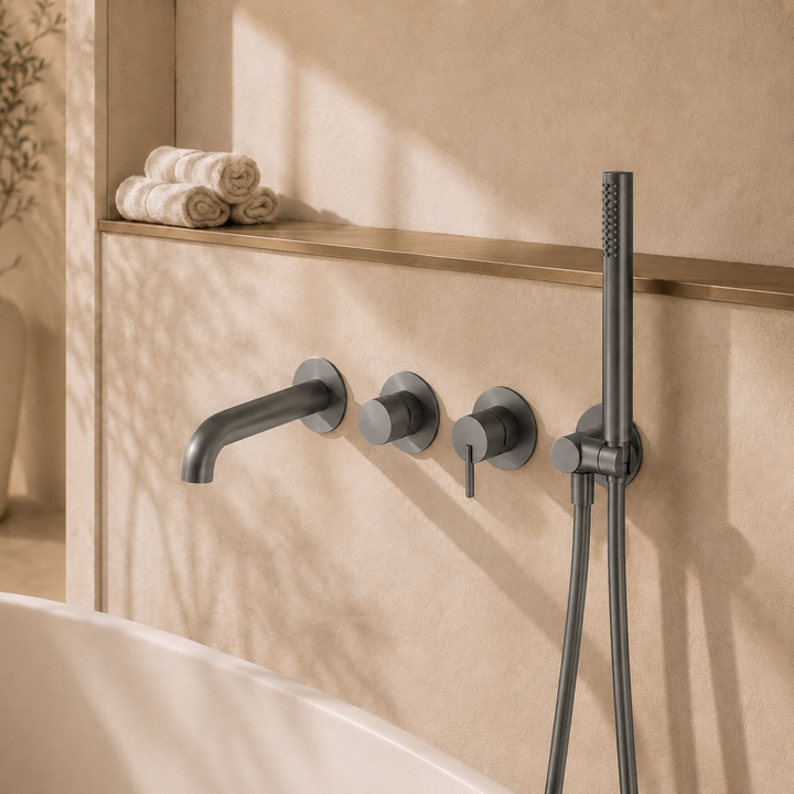 Lia Wall Mounted Bath Mixer with Shower Set - Titanium