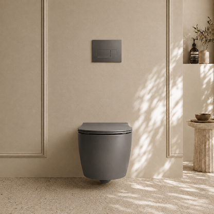 Onia Wall Hung Grey Toilet Set - with Concealed Frame, Cistern and Titanium Flush Plate