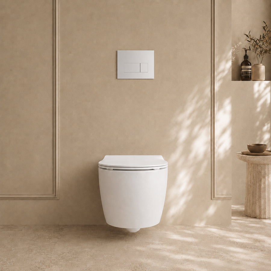 Onia Wall Hung White Toilet Set - with Concealed Frame, Cistern and White Flush Plate