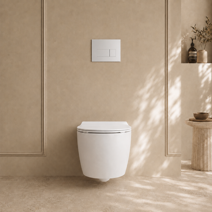 Onia Wall Hung White Toilet Set - with Concealed Frame, Cistern and White Flush Plate