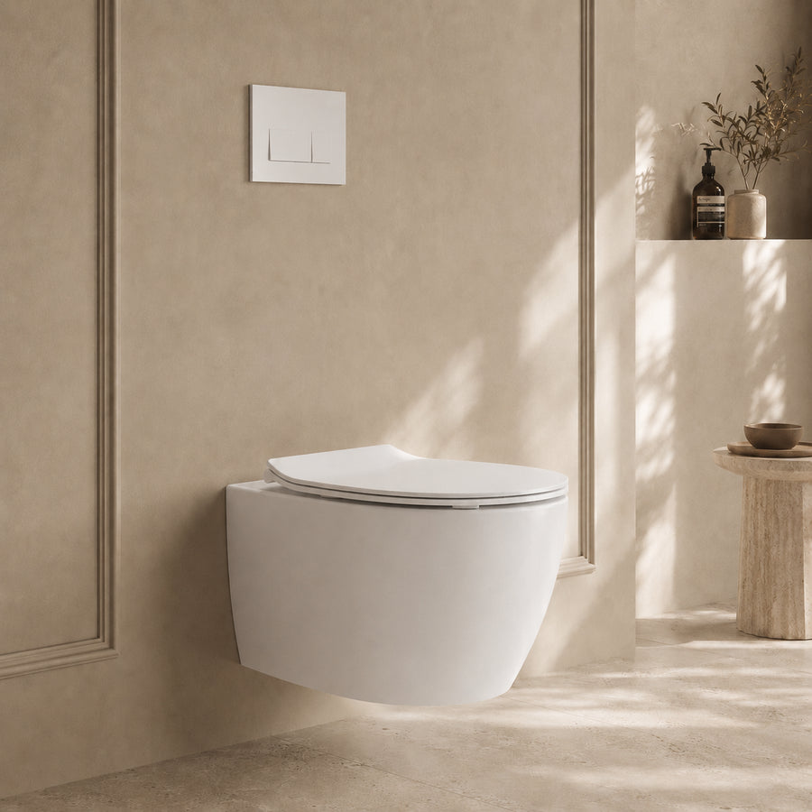 Onia Wall Hung White Toilet Set - with Concealed Frame, Cistern and White Flush Plate