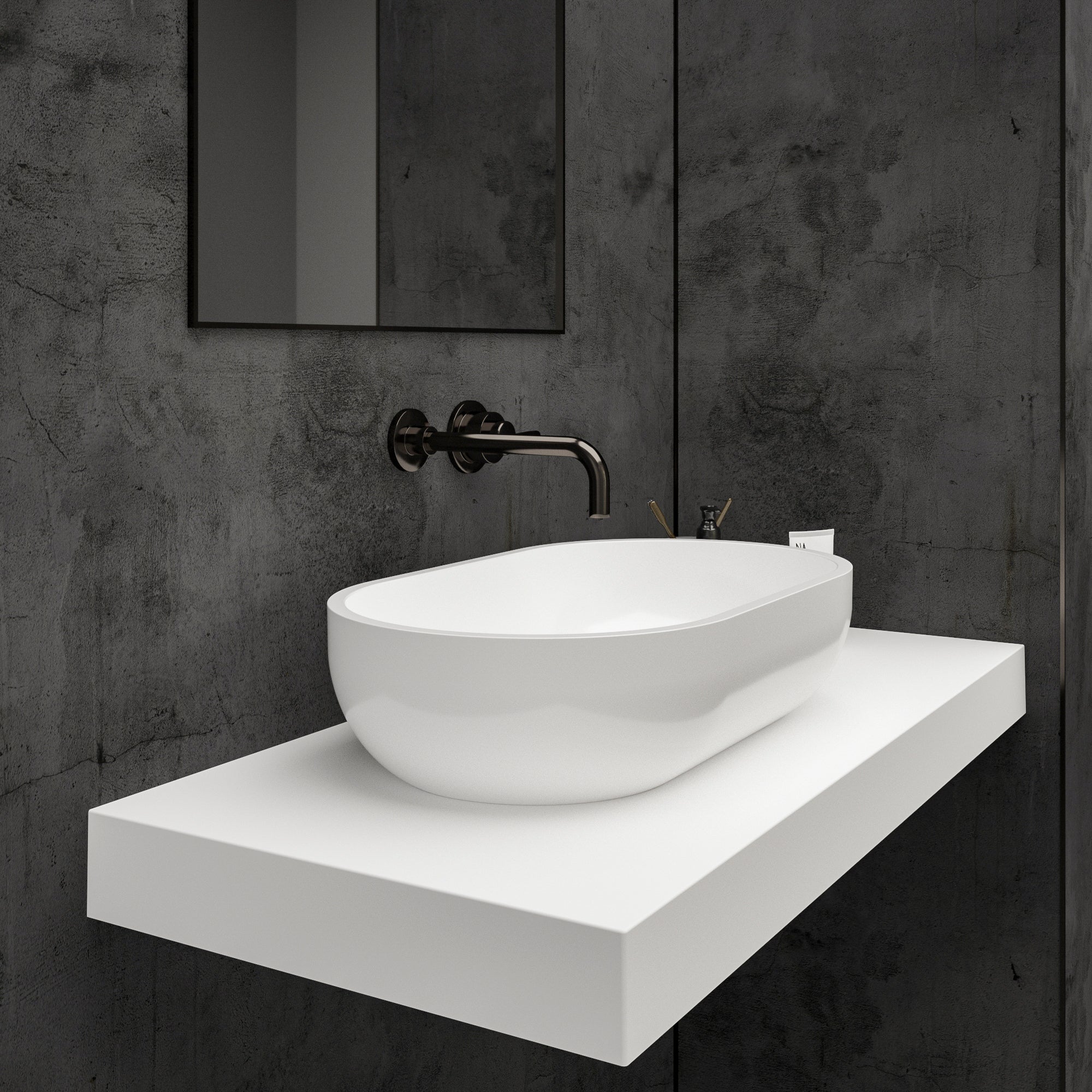 Capsula Countertop White Stone Basin 350 - side view