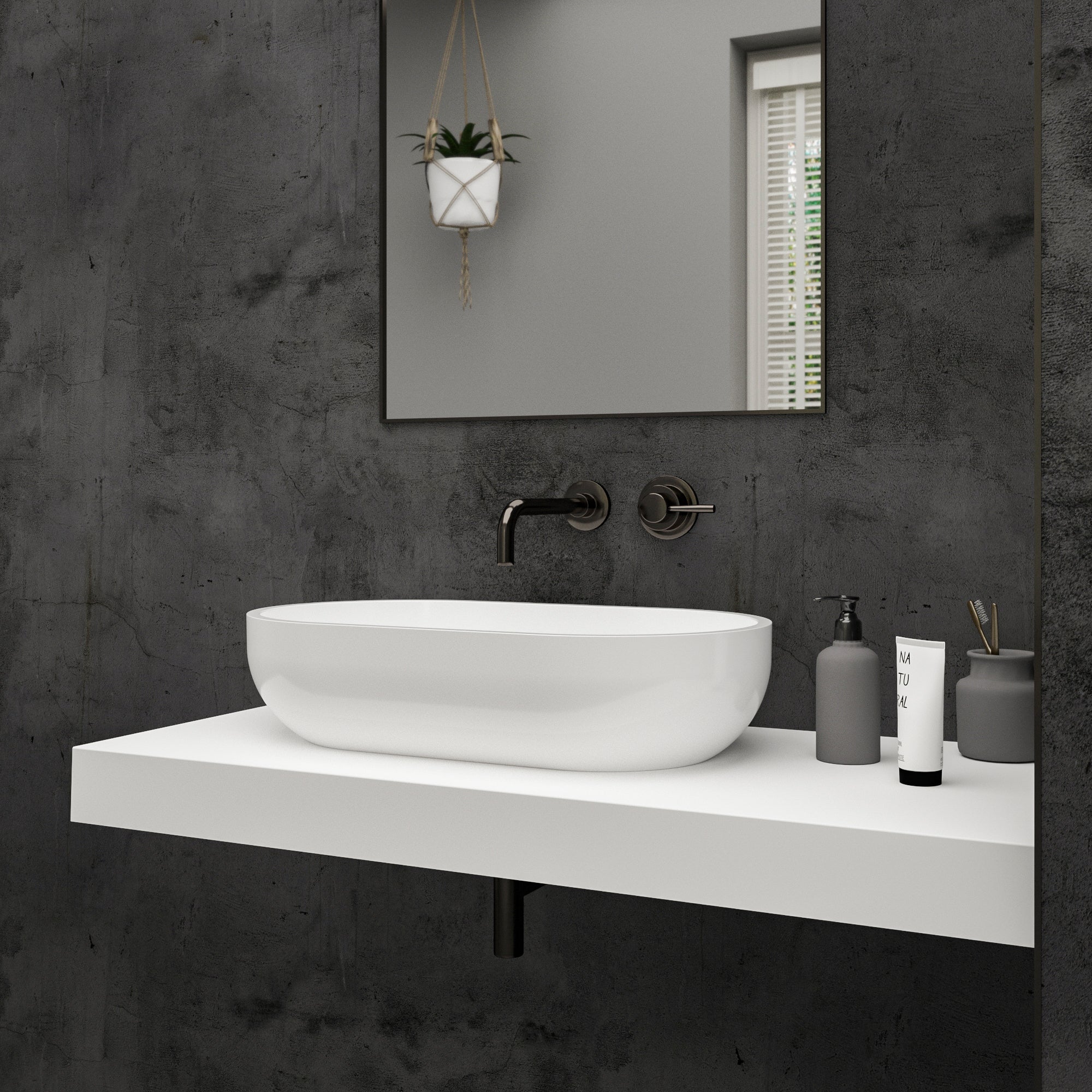 Capsula Countertop White Stone Basin 350 - side view 2