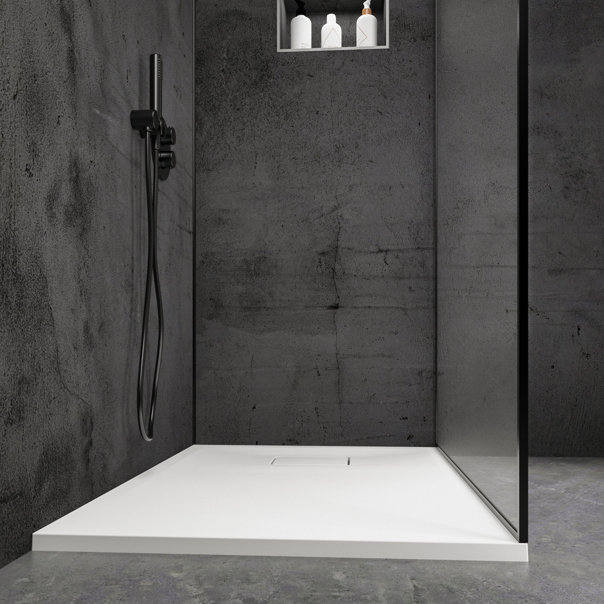 Meseta White Stone Resin Shower Tray 1000 x 700 front view