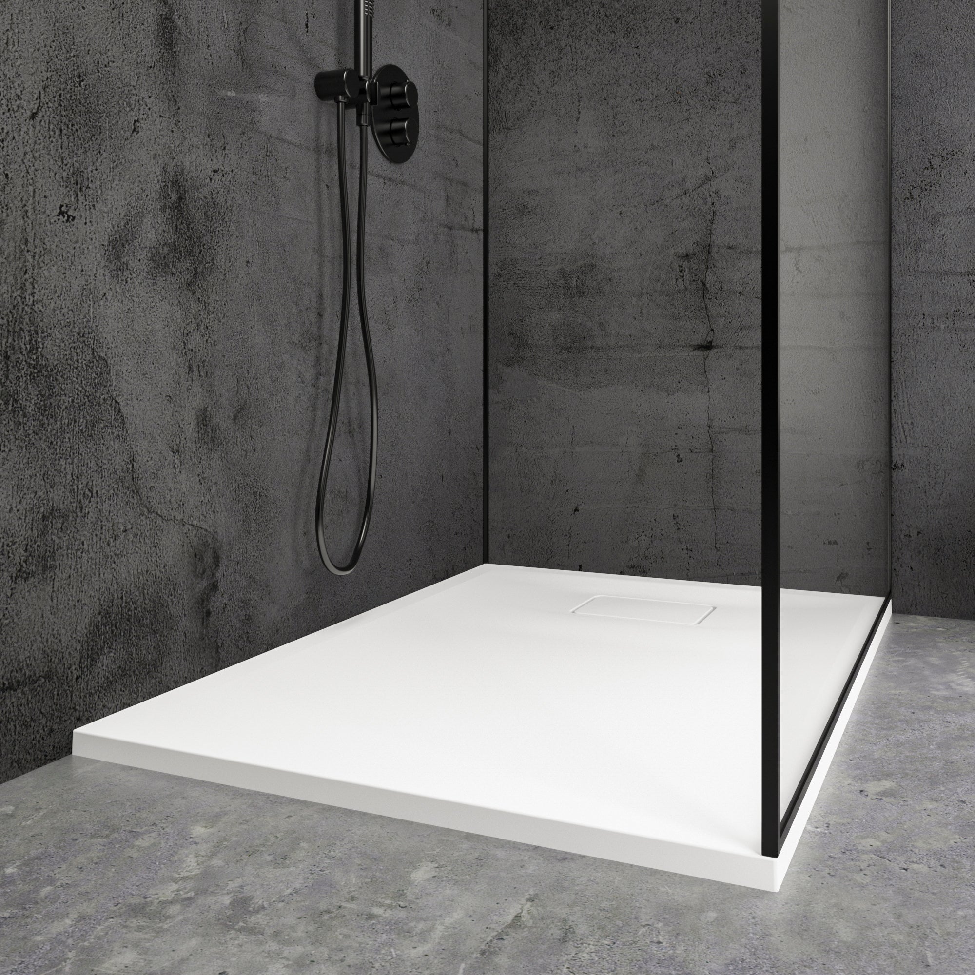 Meseta White Stone Resin Shower Tray 1000 x 700 low right hand side view