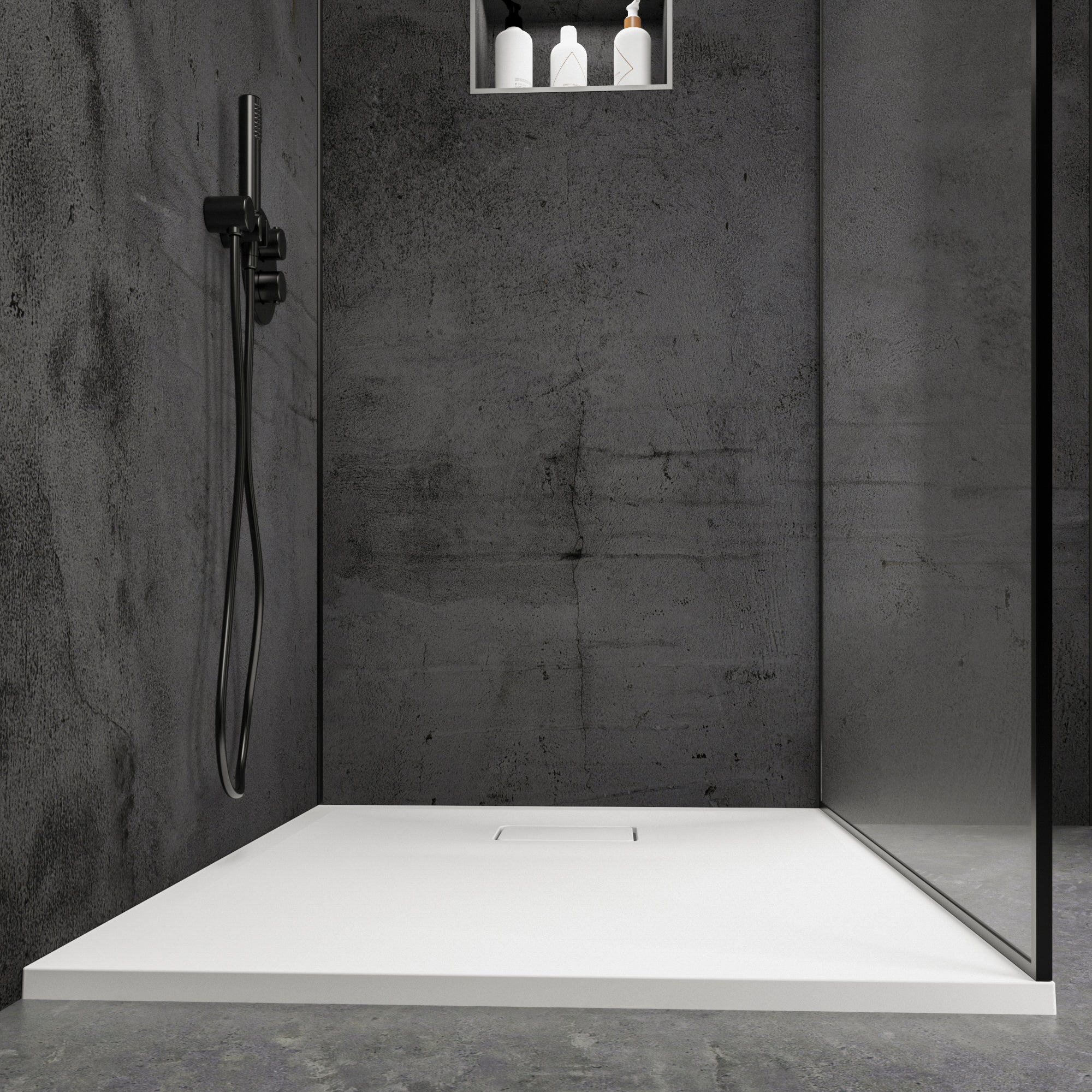 Meseta White Stone Resin Shower Tray 1000 x 800 front view