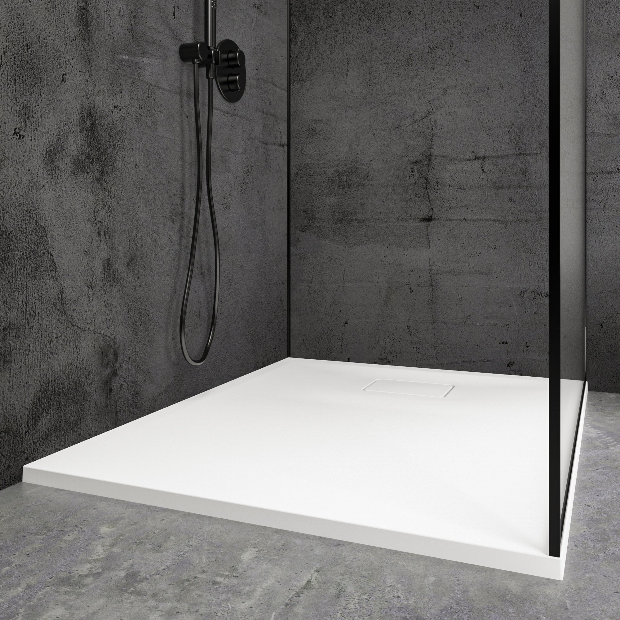 Meseta White Stone Resin Shower Tray 1000 x 800 low right hand side view