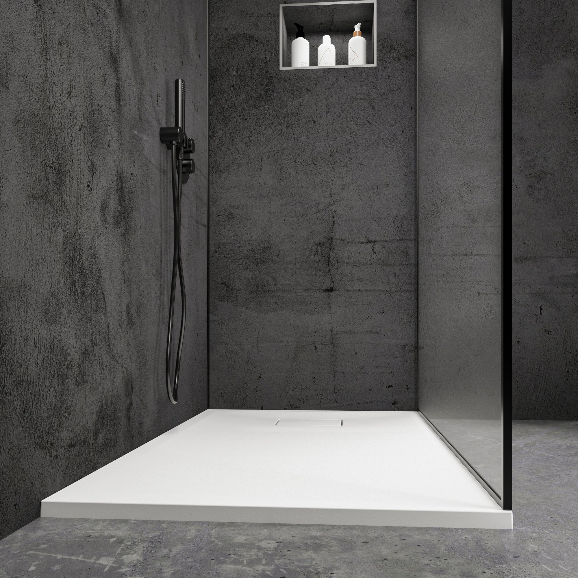 Meseta White Stone Resin Shower Tray 1200 x 700 front view