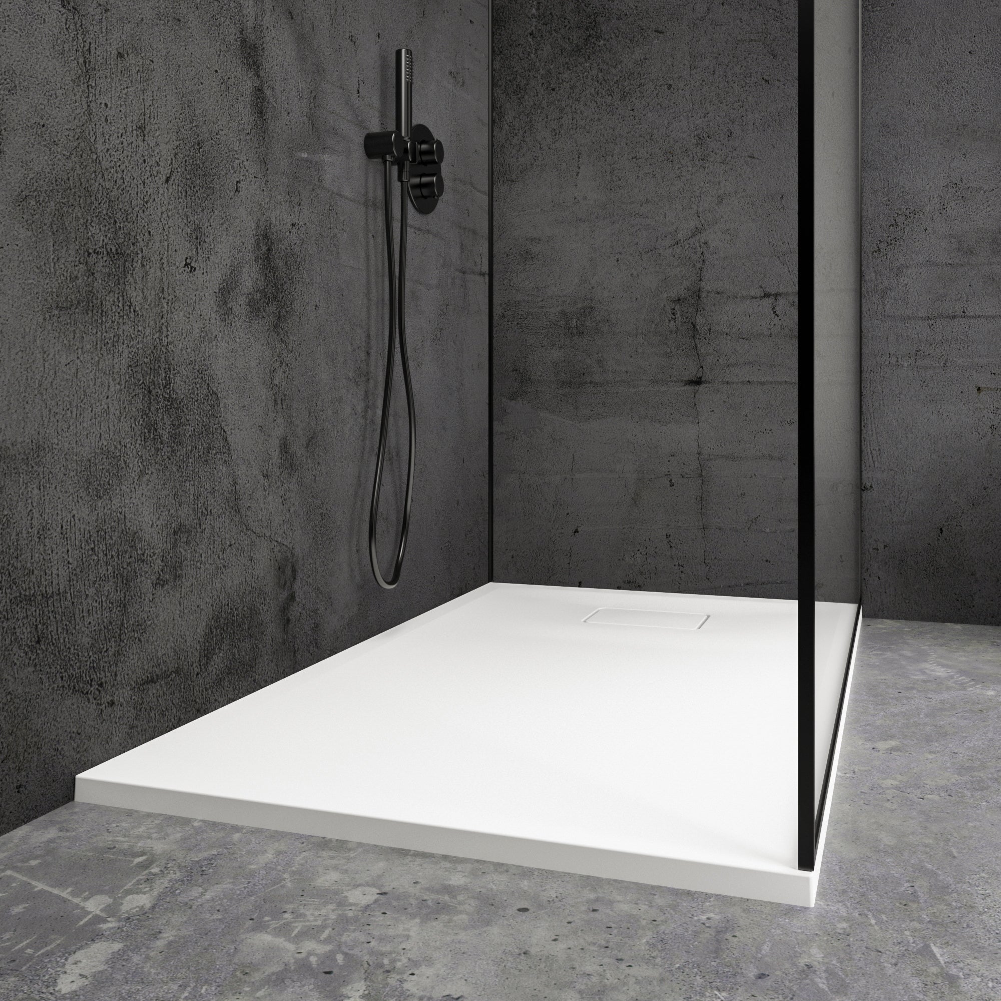 Meseta White Stone Resin Shower Tray 1200 x 700 low right hand side view