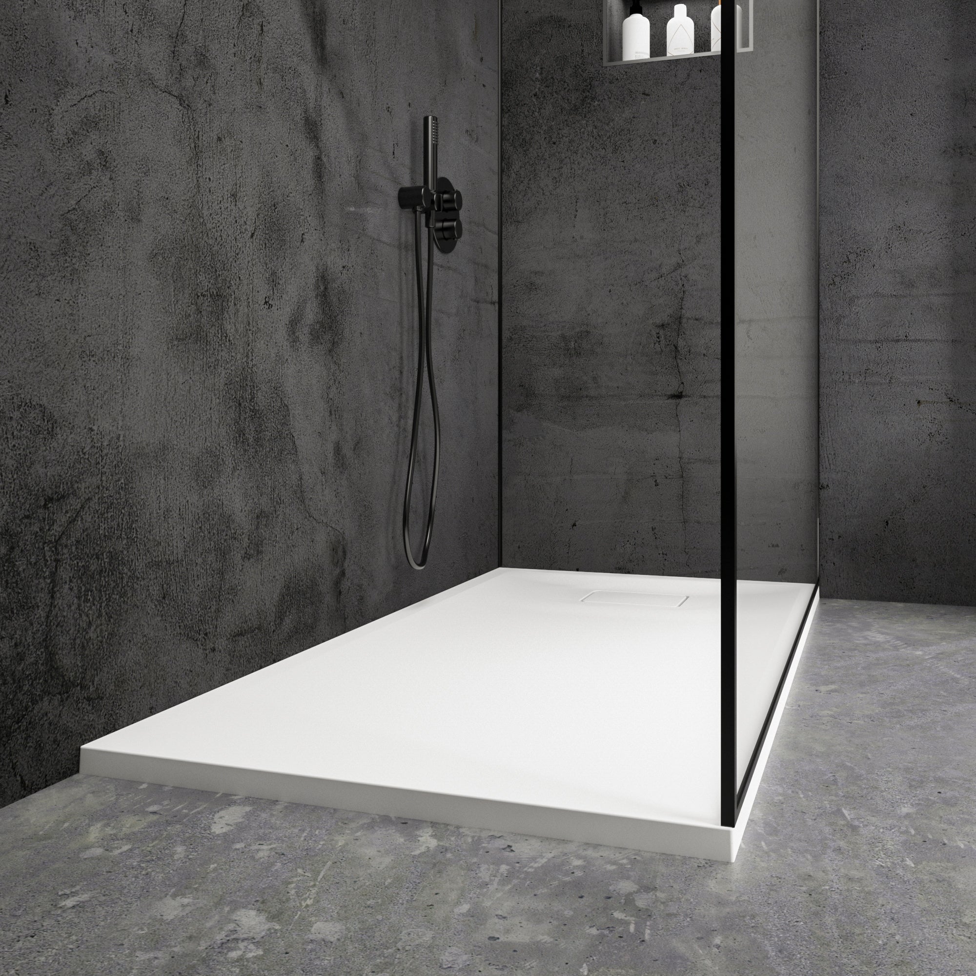 Meseta White Stone Resin Shower Tray 1400 x 700 low right hand side view