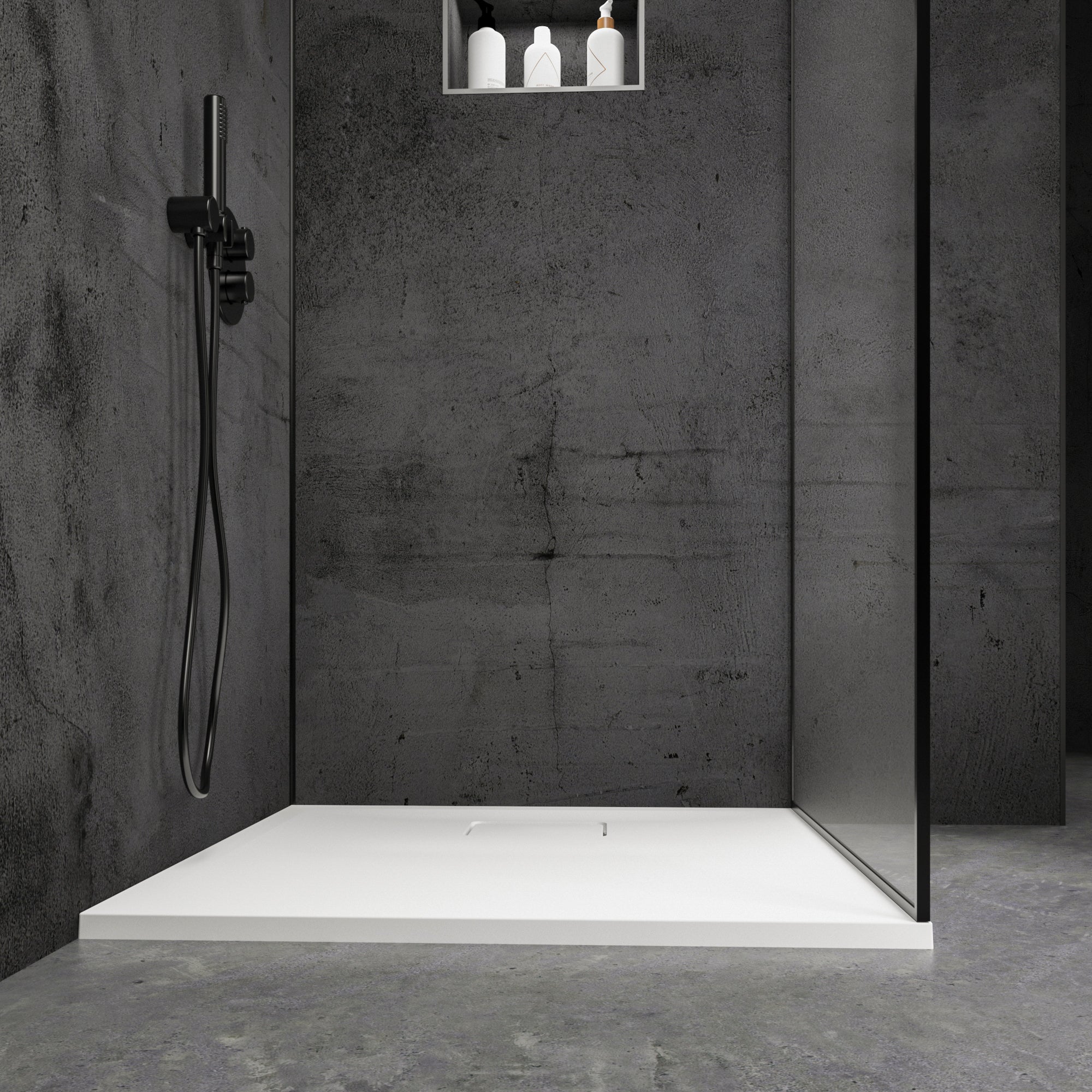 Meseta White Stone Resin Shower Tray 800 x 800 front view