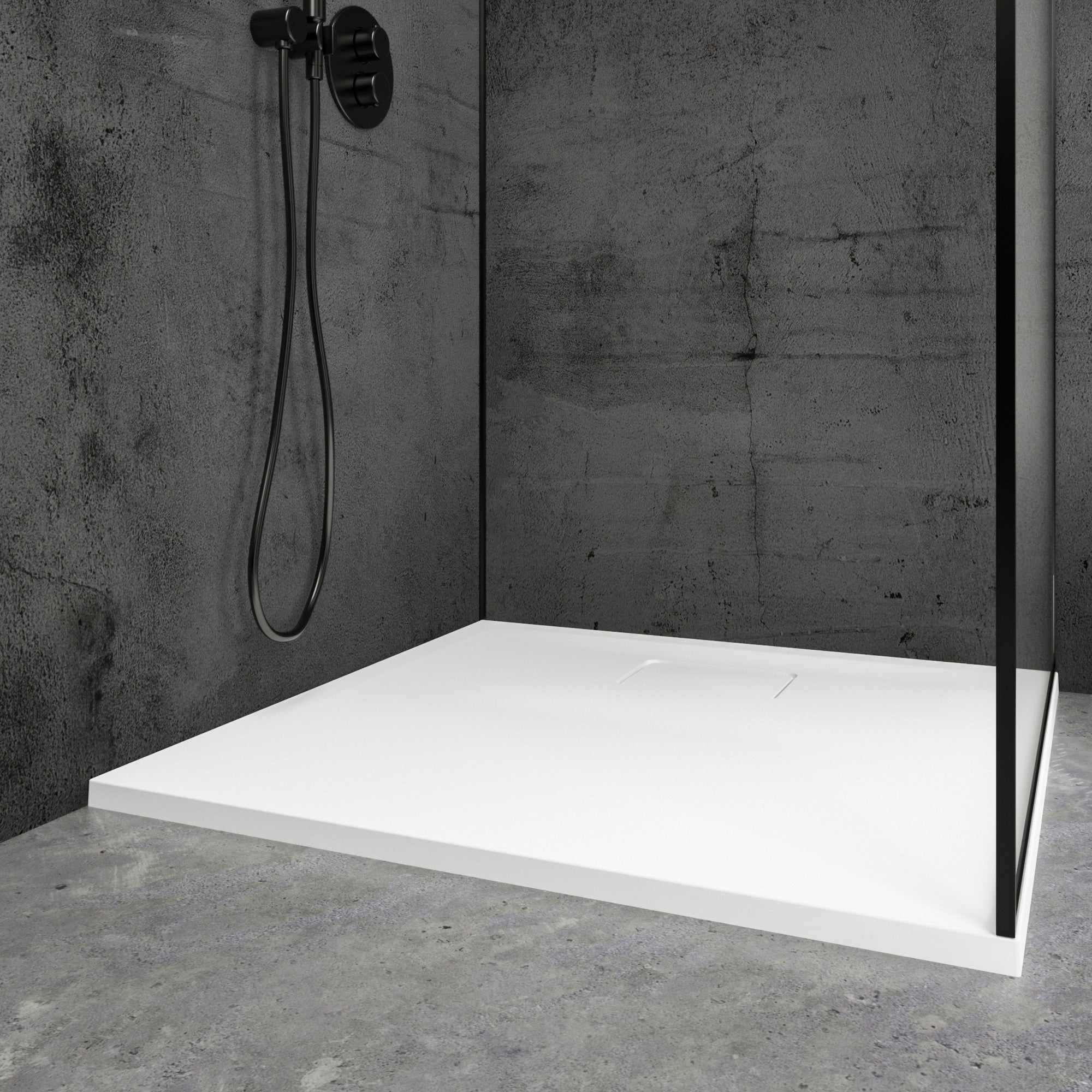 Meseta White Stone Resin Shower Tray 800 x 800 low right hand side view