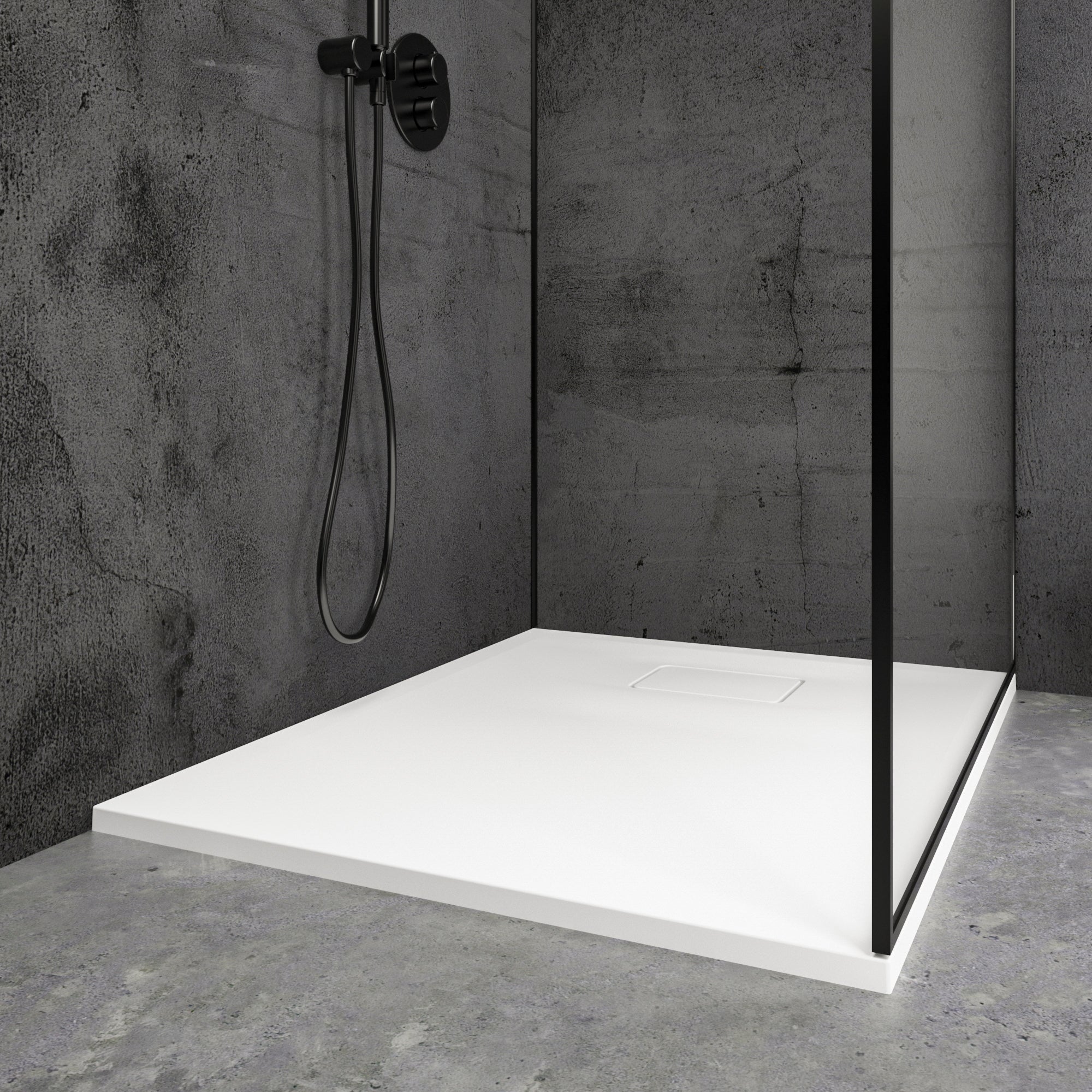 Meseta White Stone Resin Shower Tray 900 x 700 low right hand side view