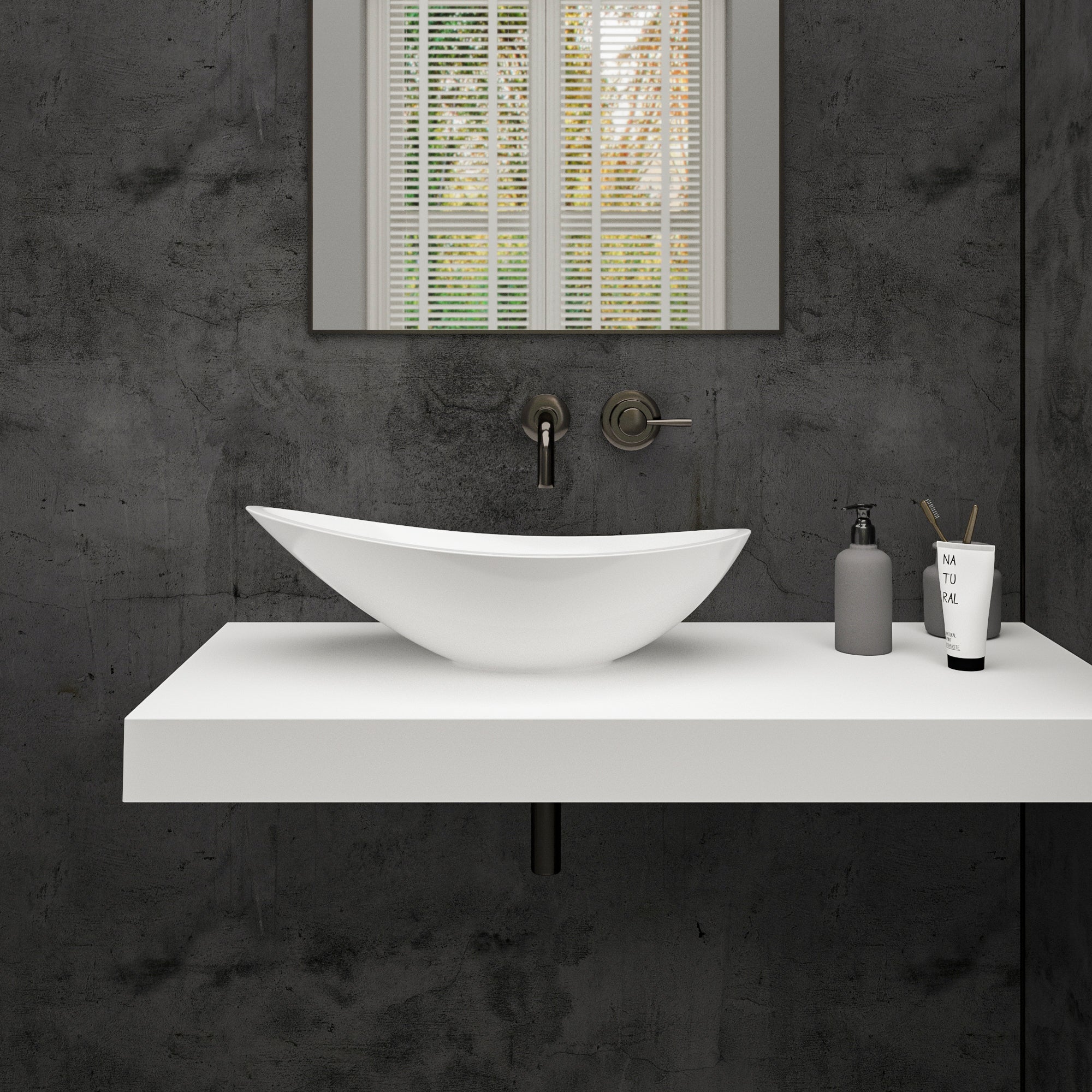 Ascenso Countertop Polished White Stone Basin 564