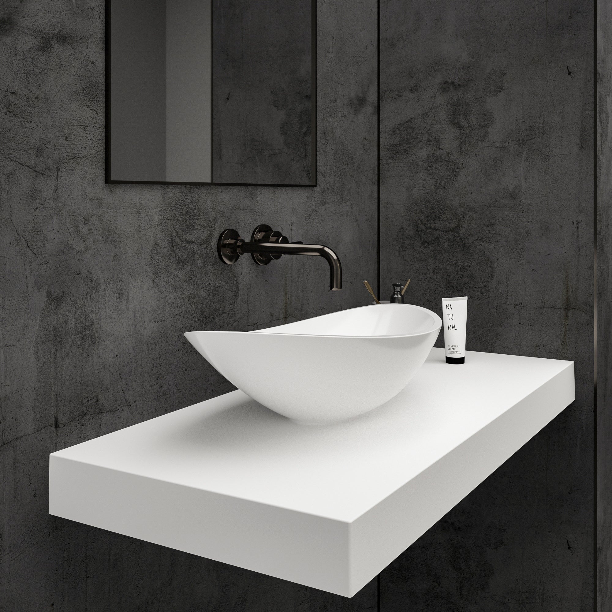 Ascenso Countertop Polished White Stone Basin 564 - side view