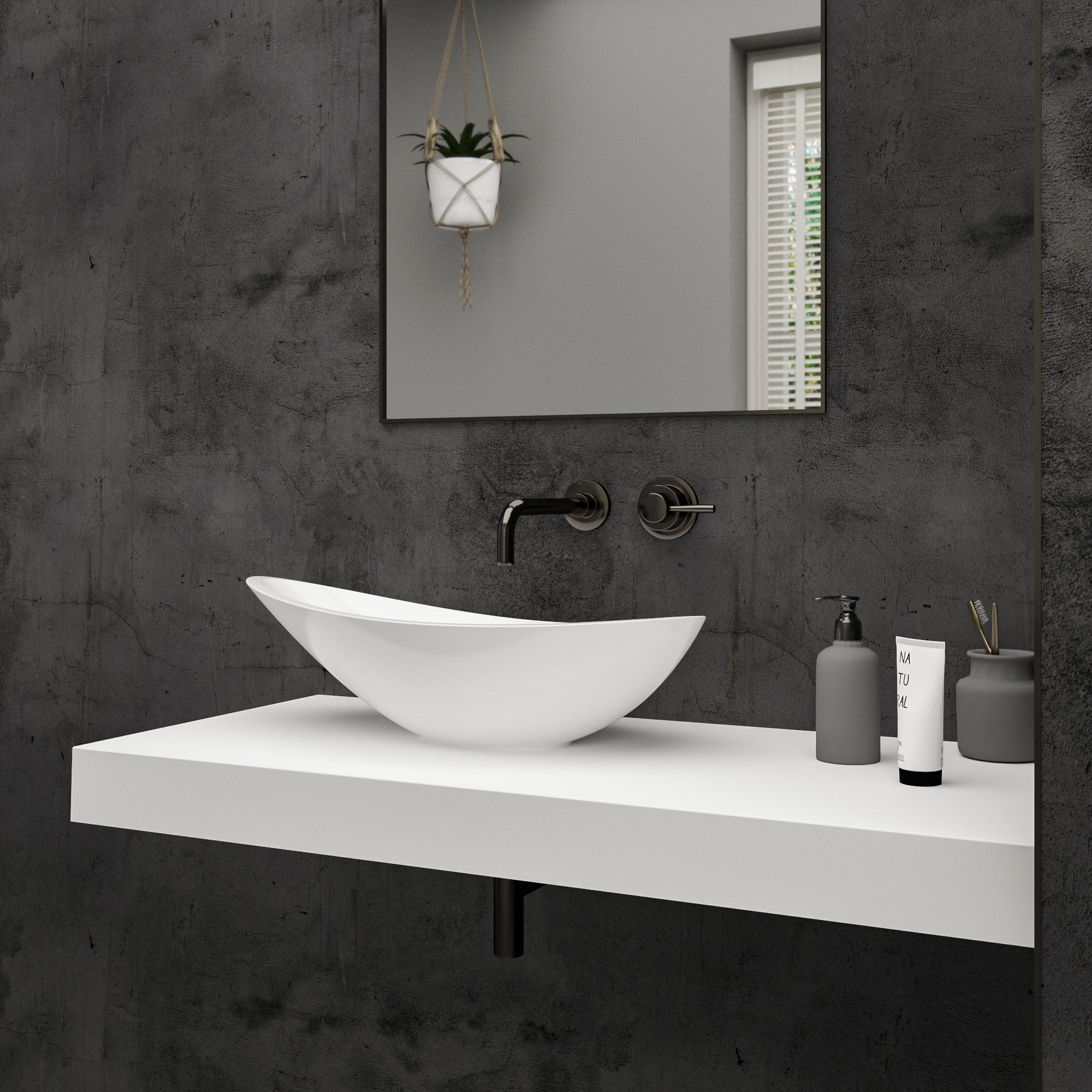 Ascenso Countertop Polished White Stone Basin 564 - side view 2