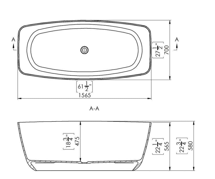 Seno Freestanding Polished Black Stone Bath 1600