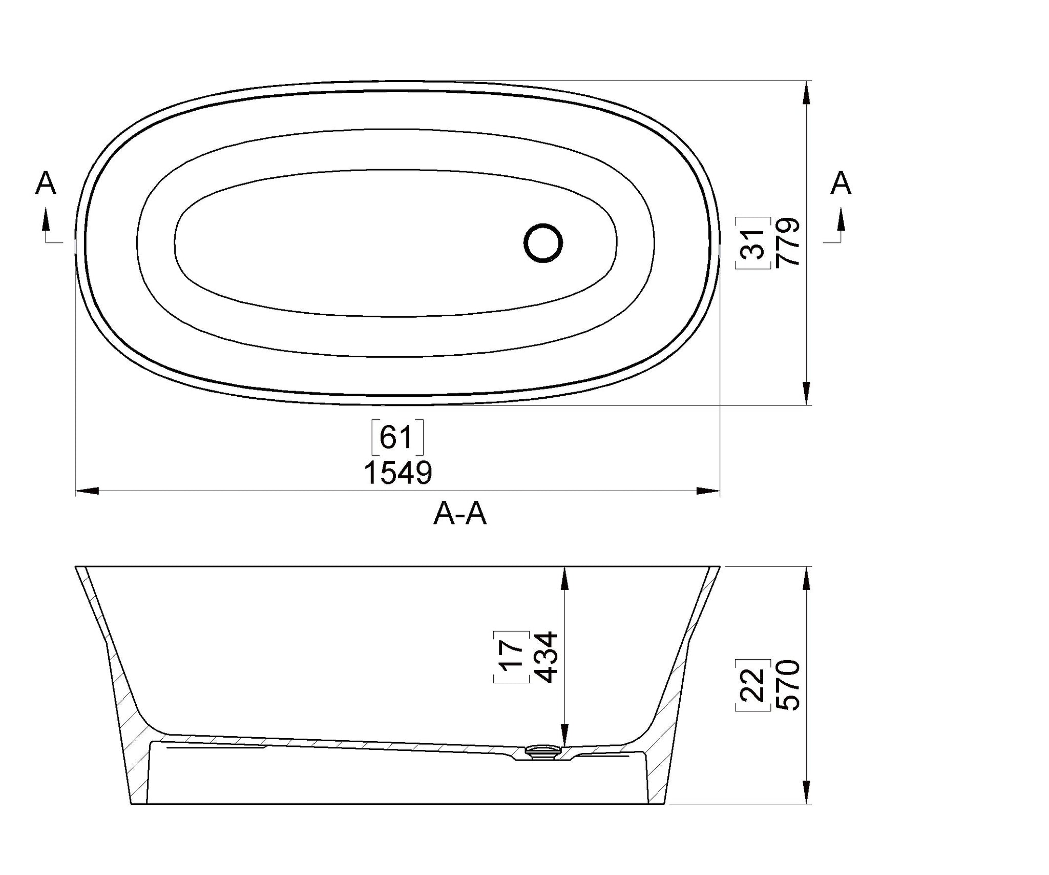 Artesa Freestanding Oval Polished Black Stone Bath 1550 Hansel Stone