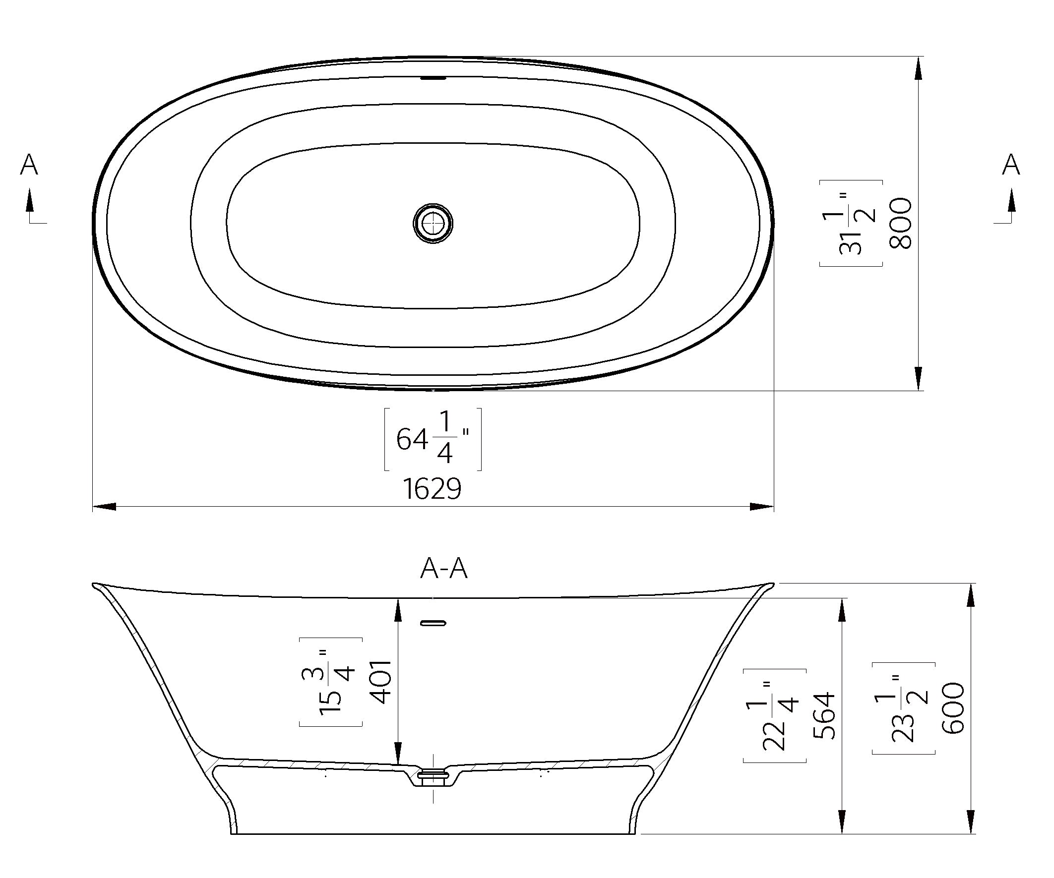 Campana Freestanding Oval Polished Black Stone Bath 1630