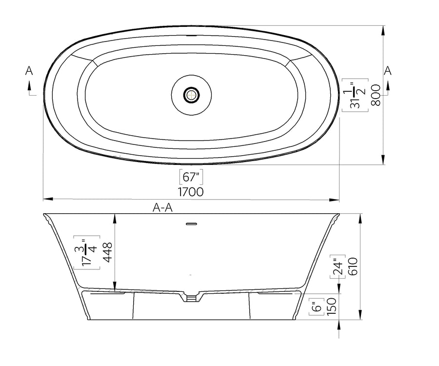 Cresta Freestanding Oval Stone Bath 1700