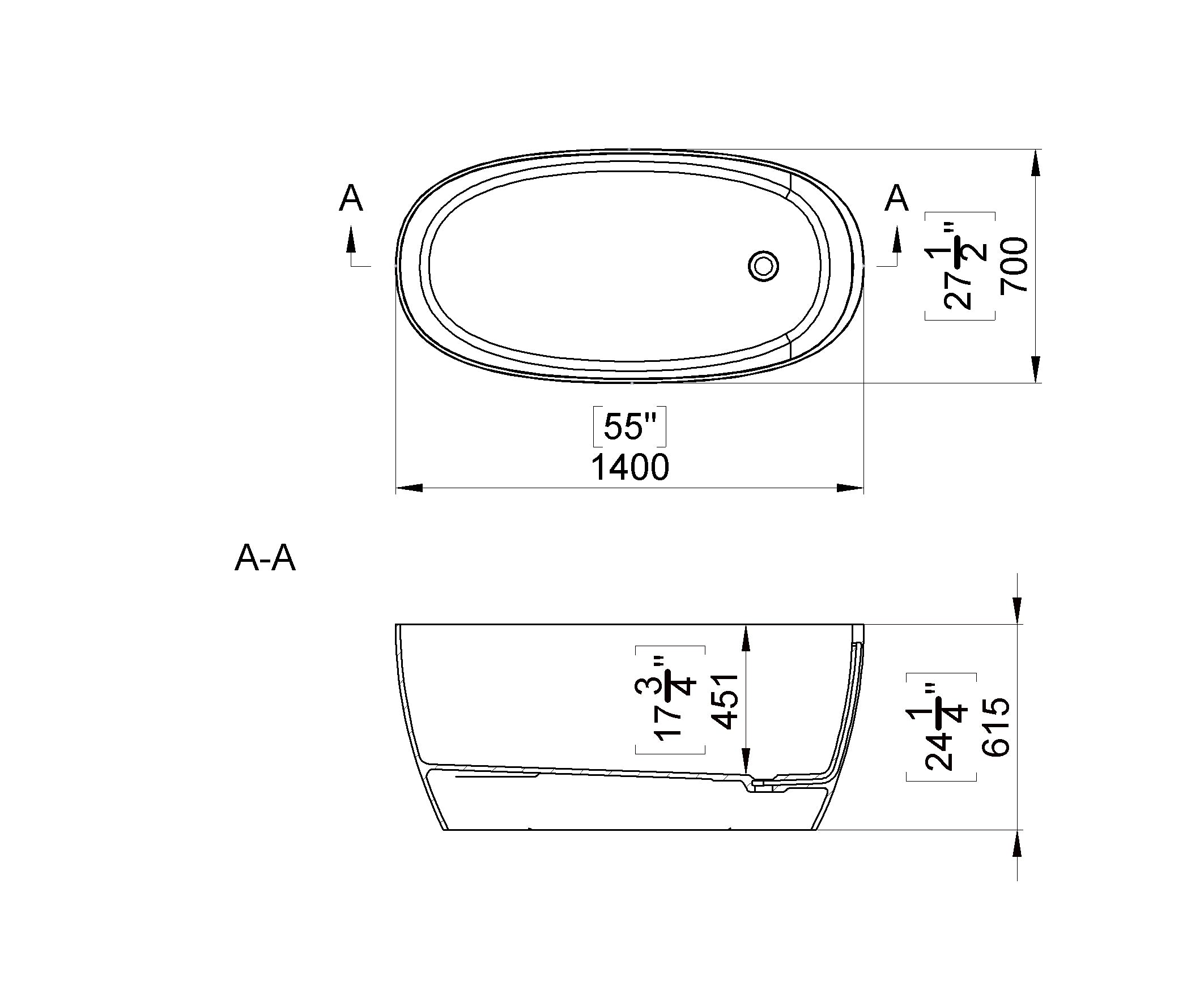 Seville Freestanding Oval Stone Bath 1400