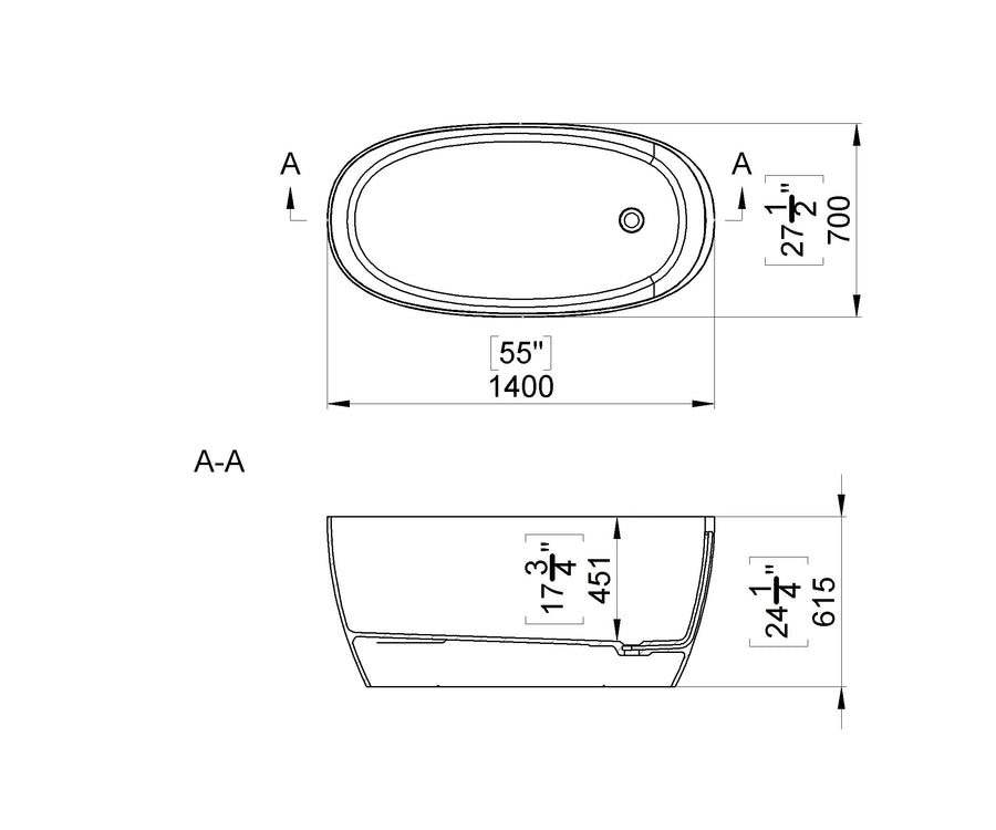 Seville Freestanding Oval Stone Bath 1400