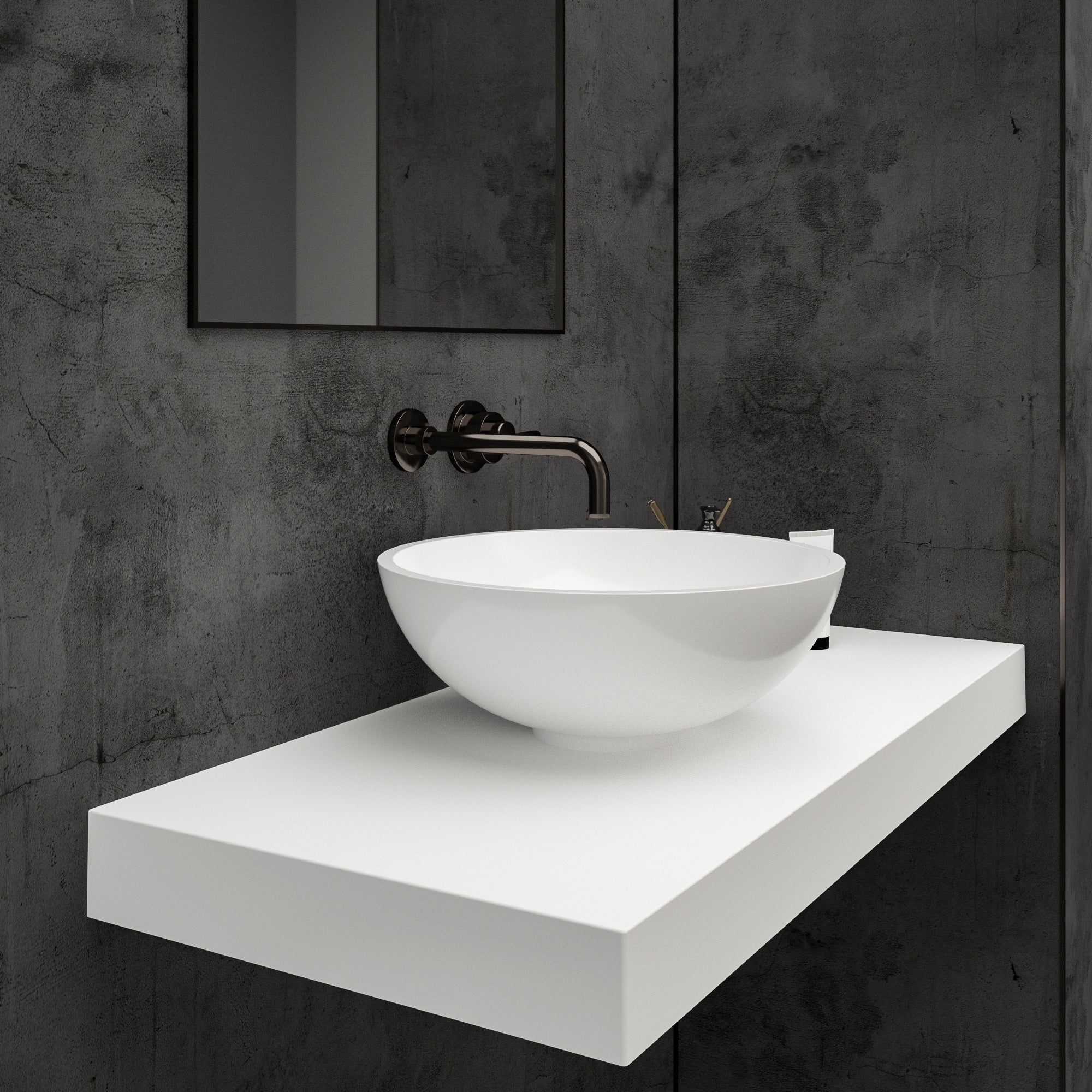 Esfera Countertop Polished White Stone Basin 420 - side view