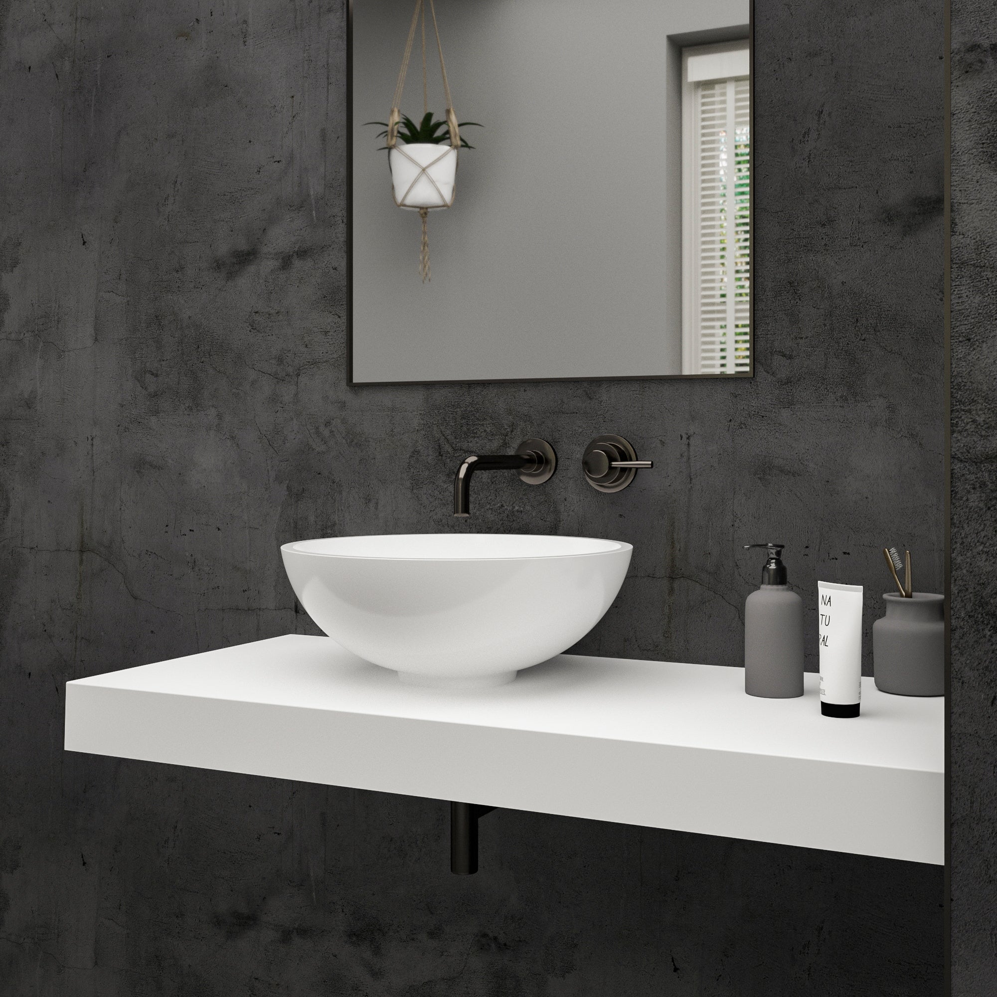 Esfera Countertop Polished White Stone Basin 420 - side view 2