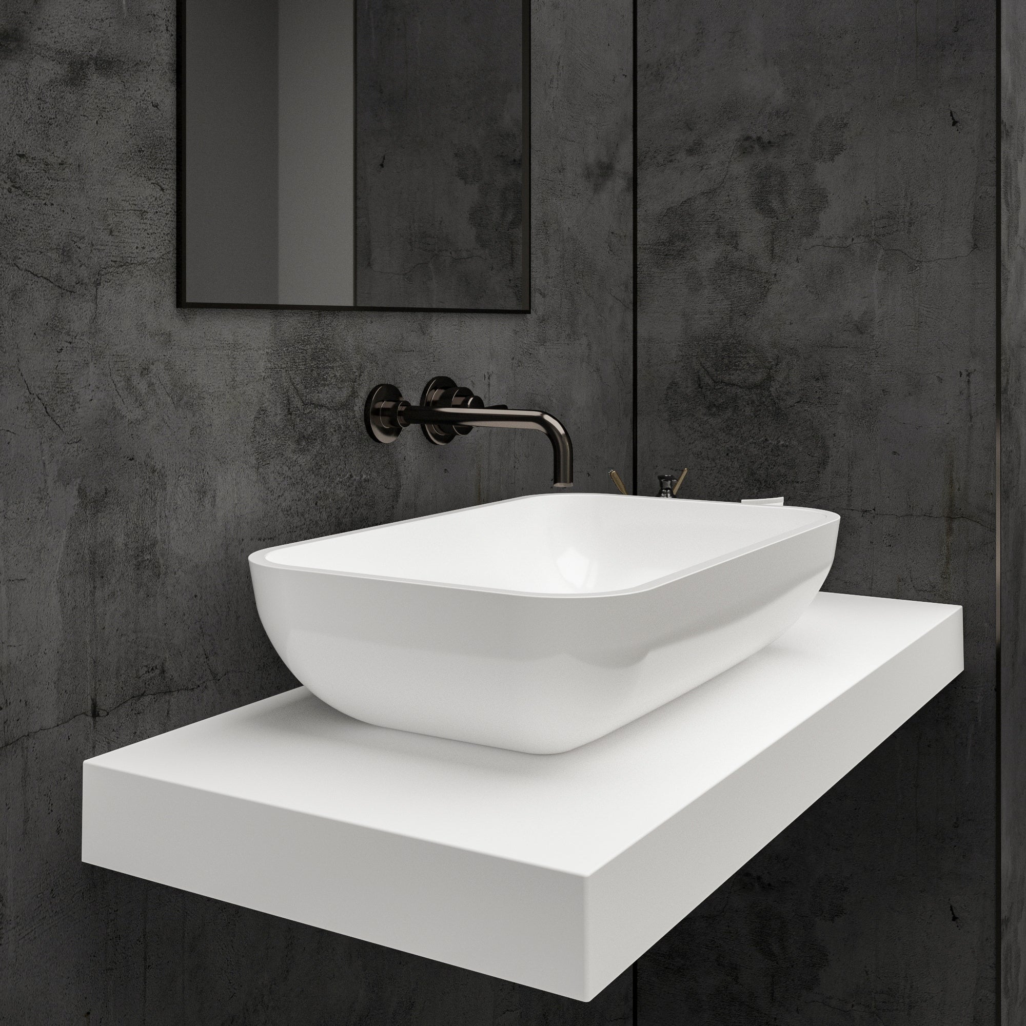 Eliptica Countertop White Stone Basin 600 - side view