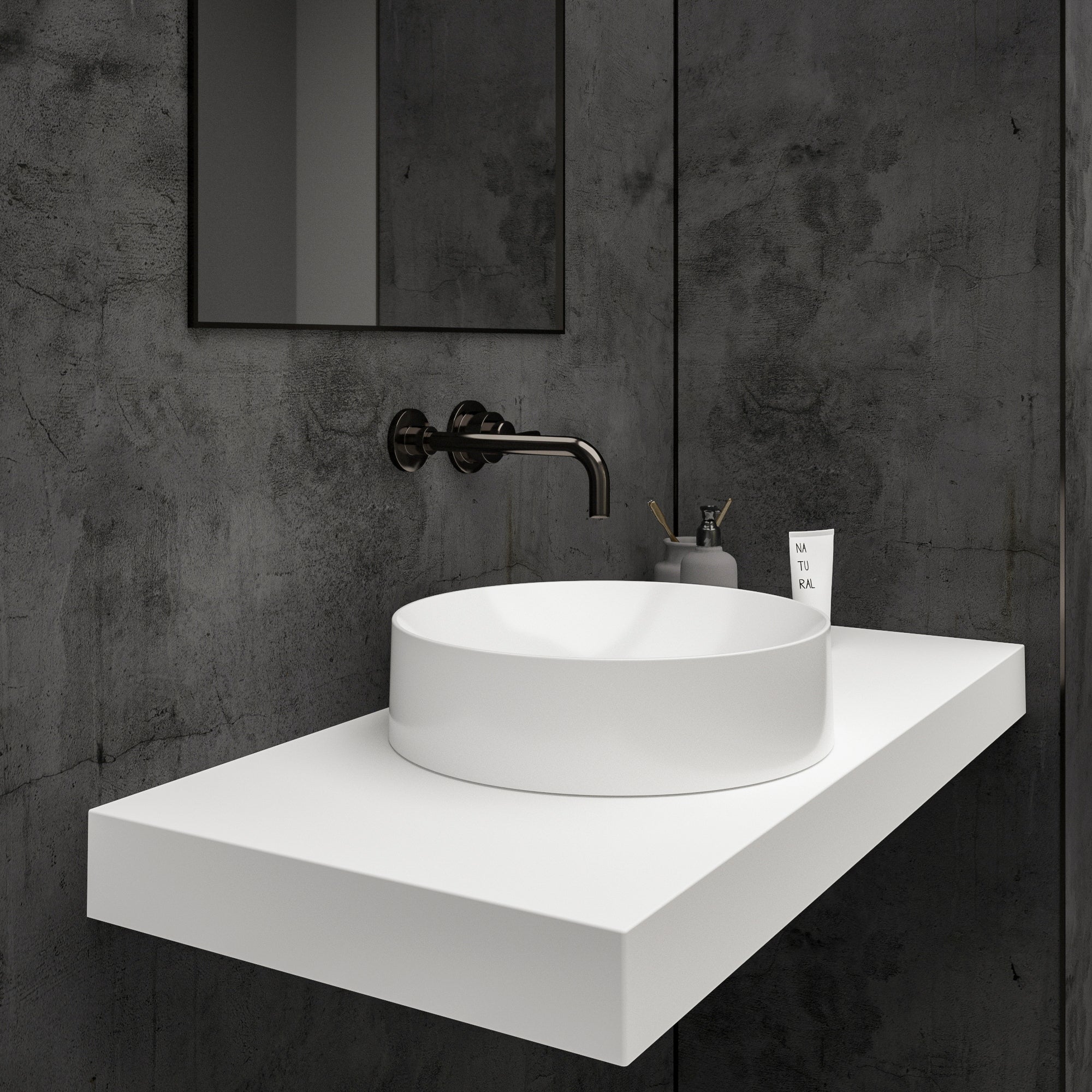 Cilindro Countertop White Stone Basin 400 - side view
