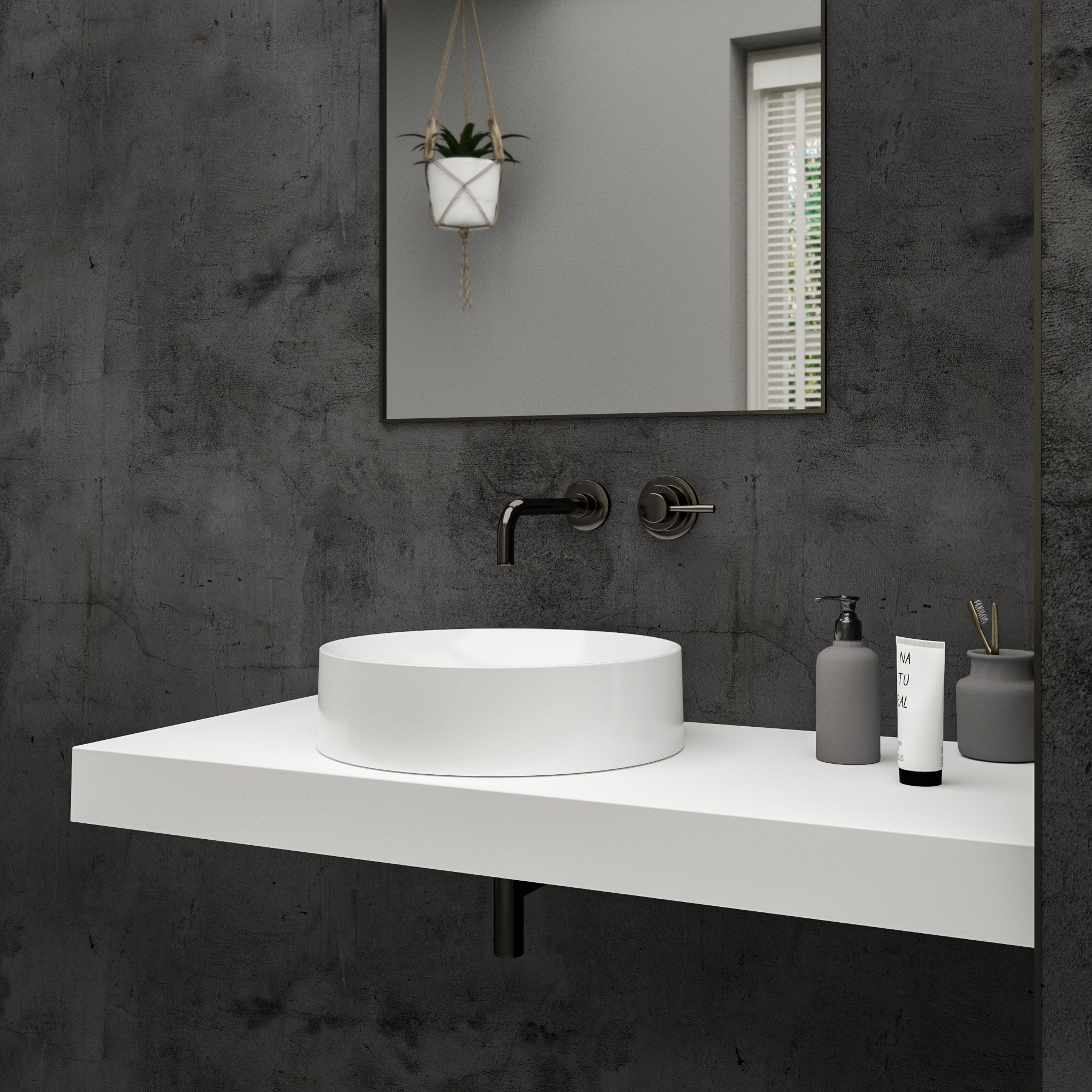 Cilindro Countertop White Stone Basin 400 - side view 2