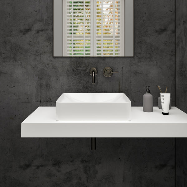 Cubica Countertop White Stone Basin 450