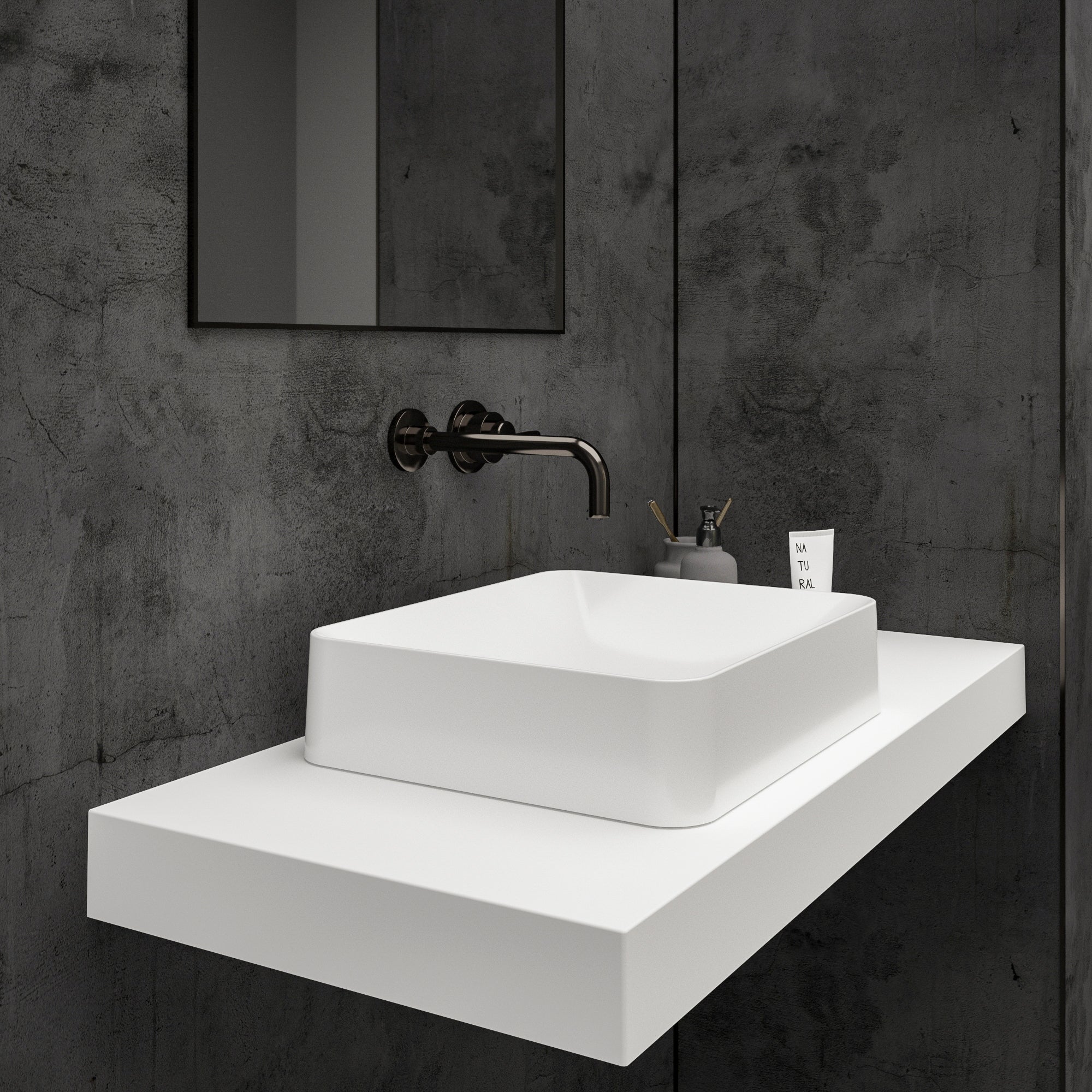 Cubica Countertop White Stone Basin 450