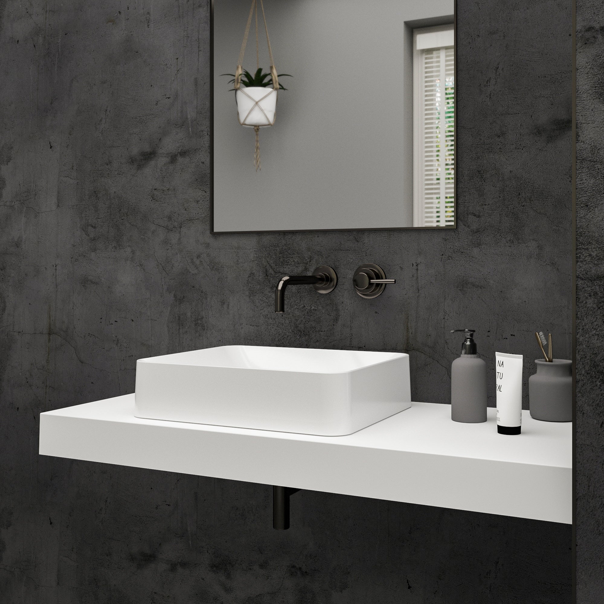 Cubica Countertop White Stone Basin 450