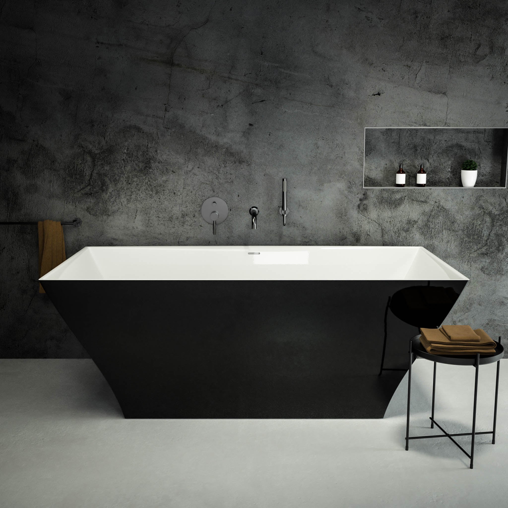 Cuadrato Freestanding Polished Black Stone Bath 1680