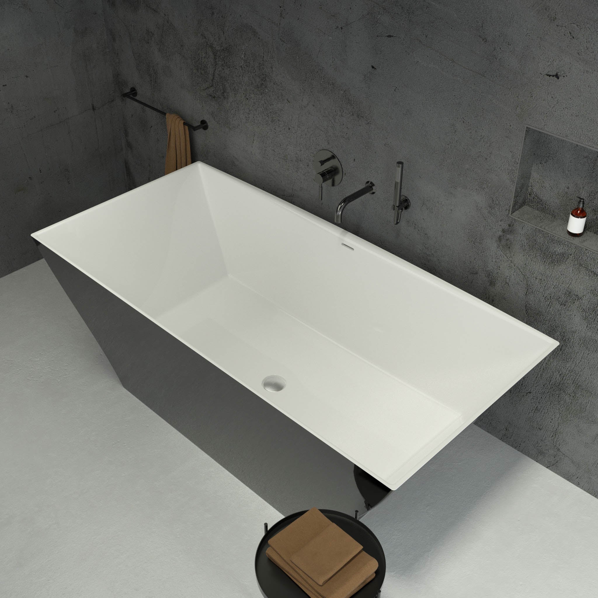 Cuadrato Freestanding Polished Black Stone Bath 1680 - top view