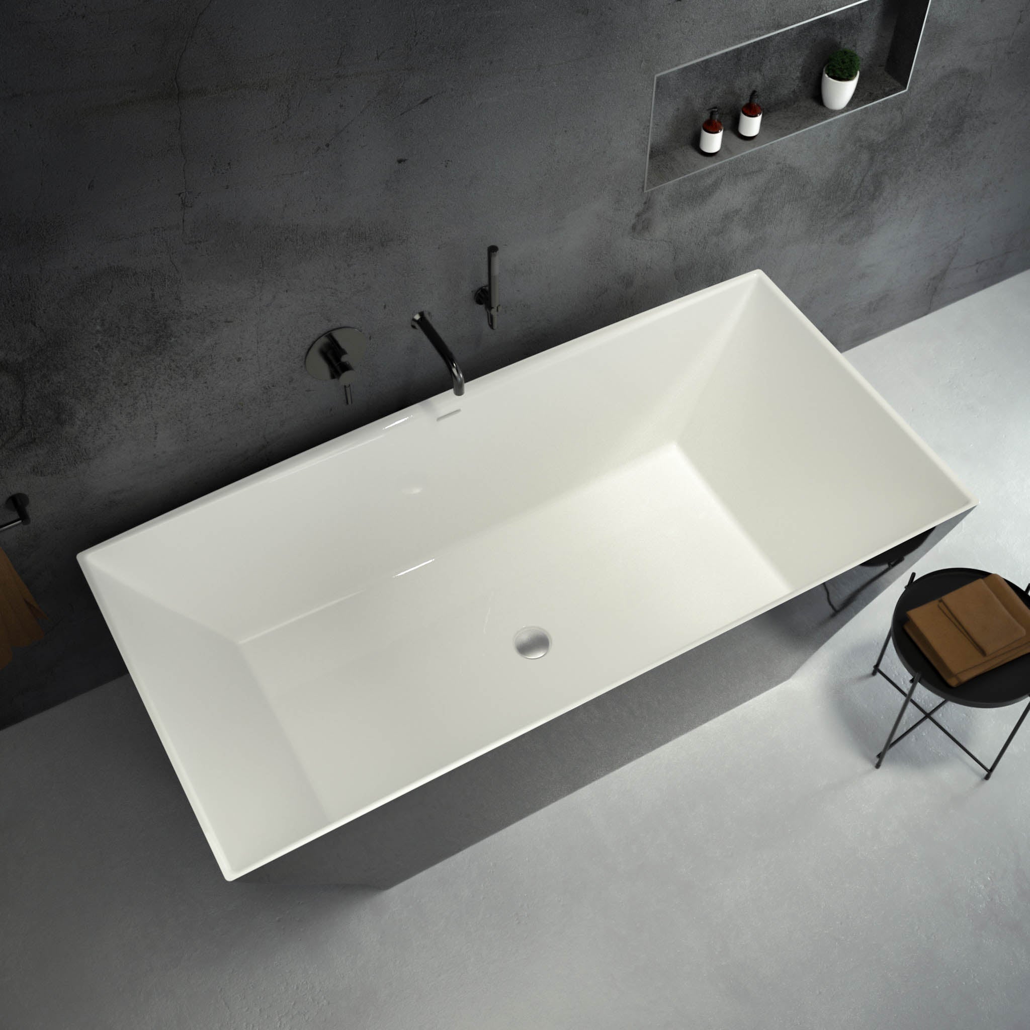 Cuadrato Freestanding Polished Black Stone Bath 1680 - top view 2