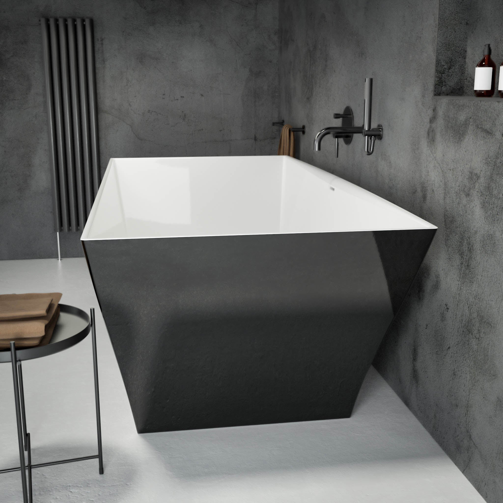 Cuadrato Freestanding Polished Black Stone Bath 1680 - side view