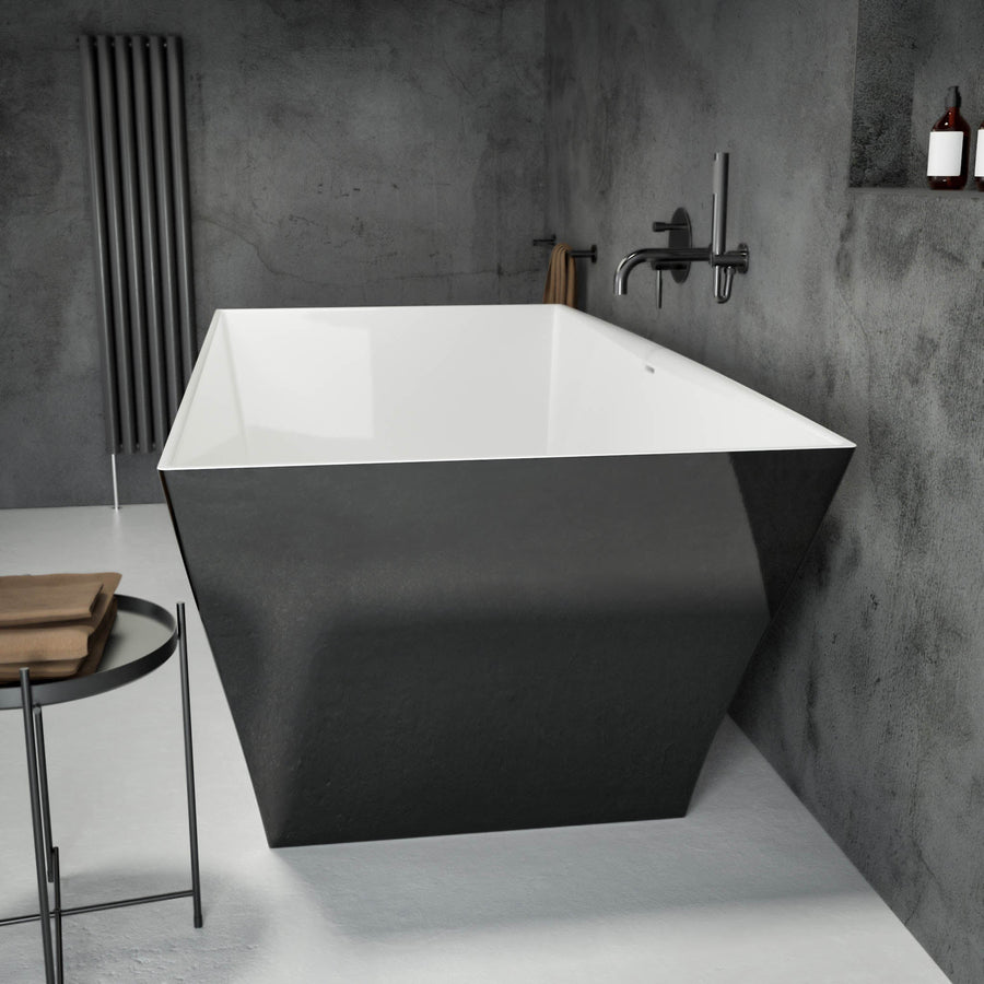 Cuadrato Freestanding Polished Black Stone Bath 1680 - side view