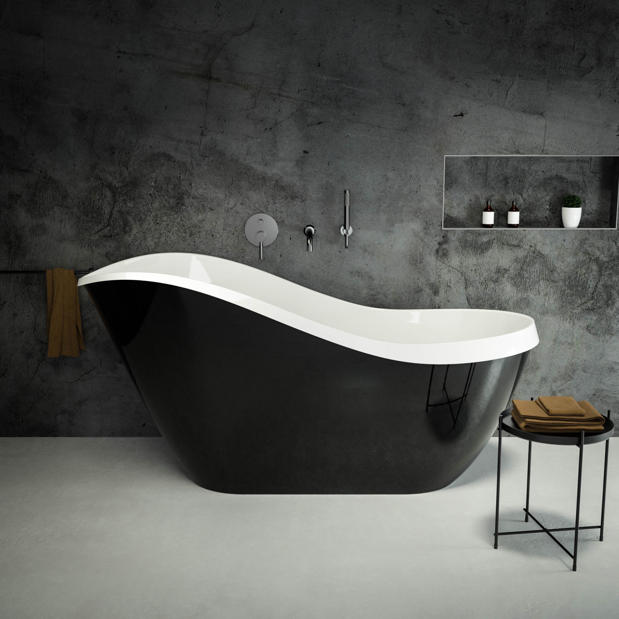 Alta Freestanding Slipper Polished Black Stone Bath 1700