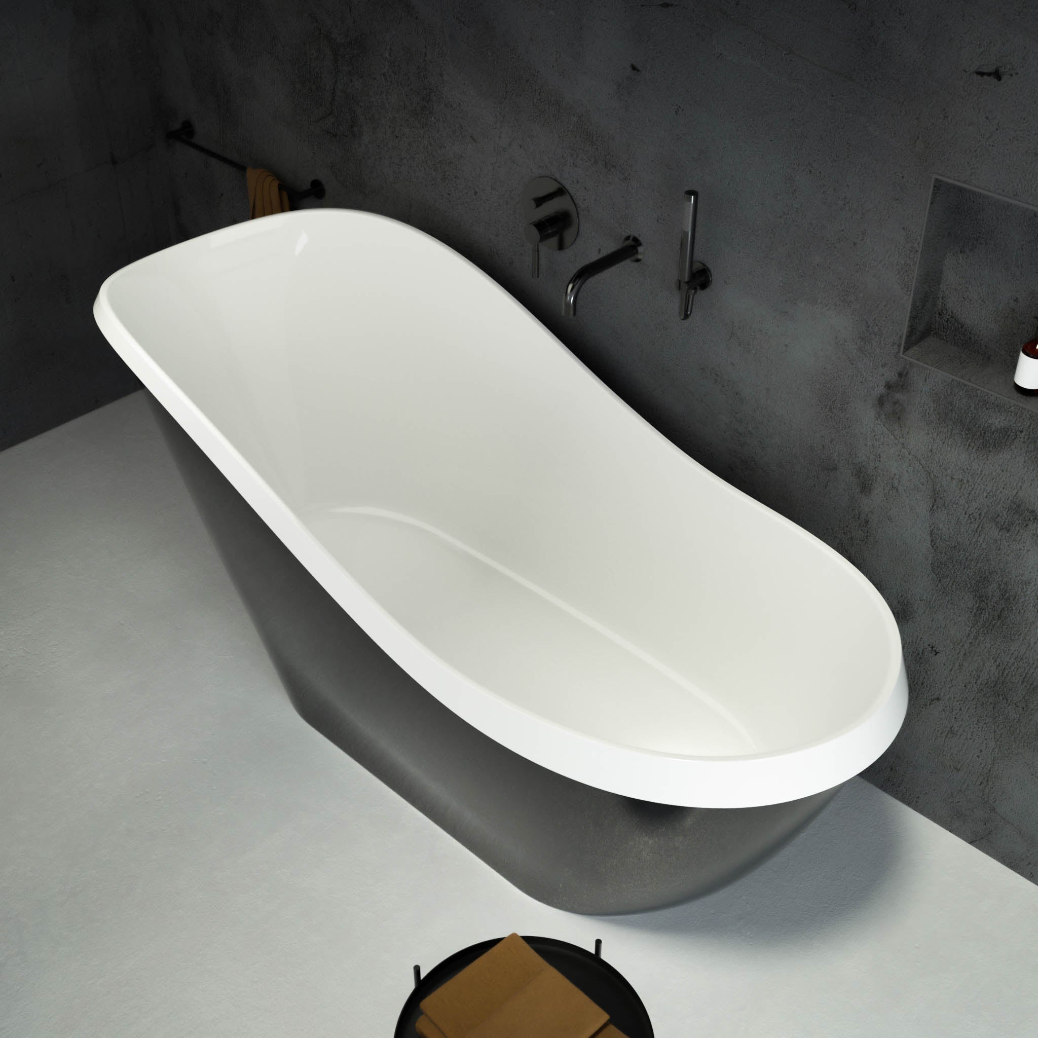 Alta Freestanding Slipper Polished Black Stone Bath 1700 - top view