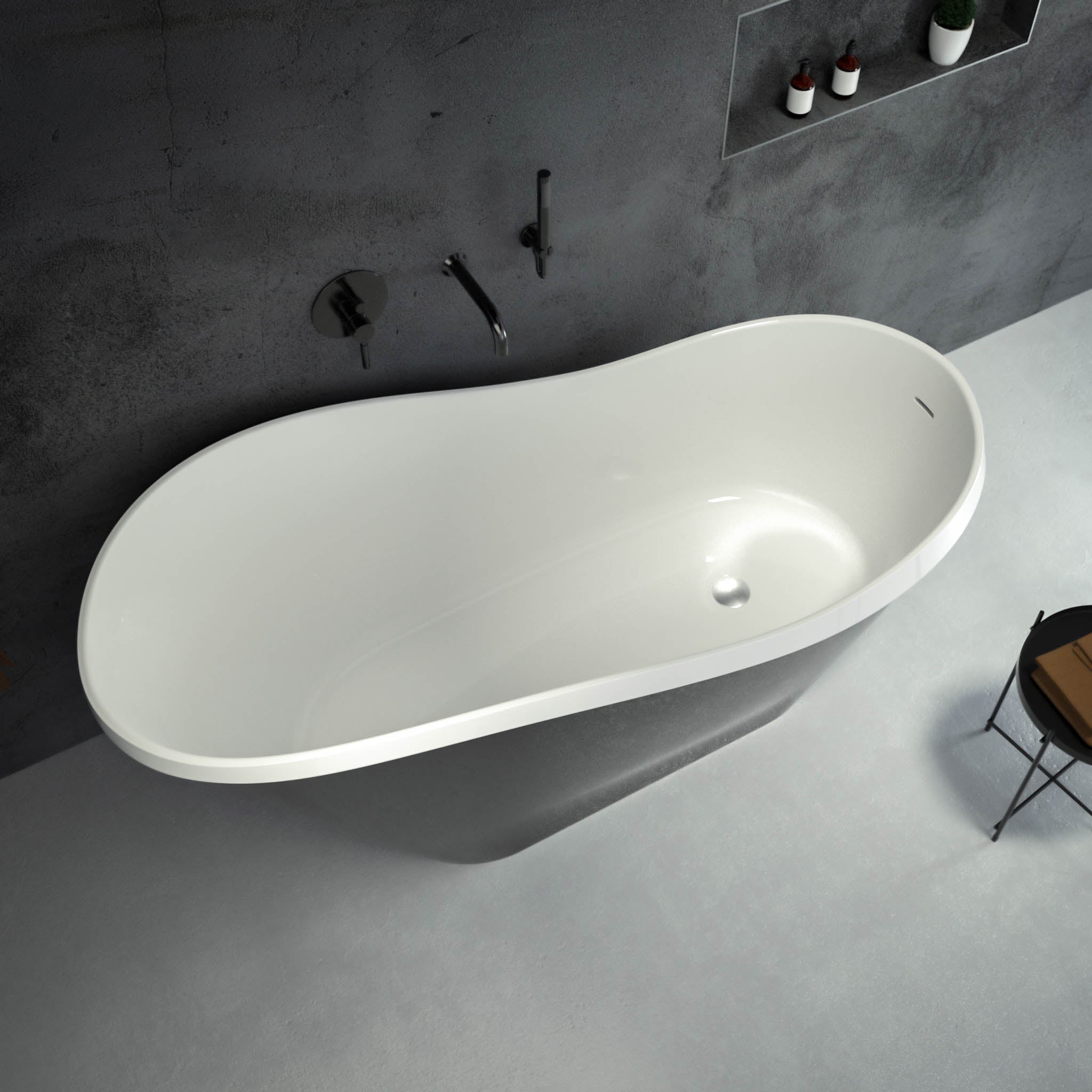 Alta Freestanding Slipper Polished Black Stone Bath 1700 - top view 2
