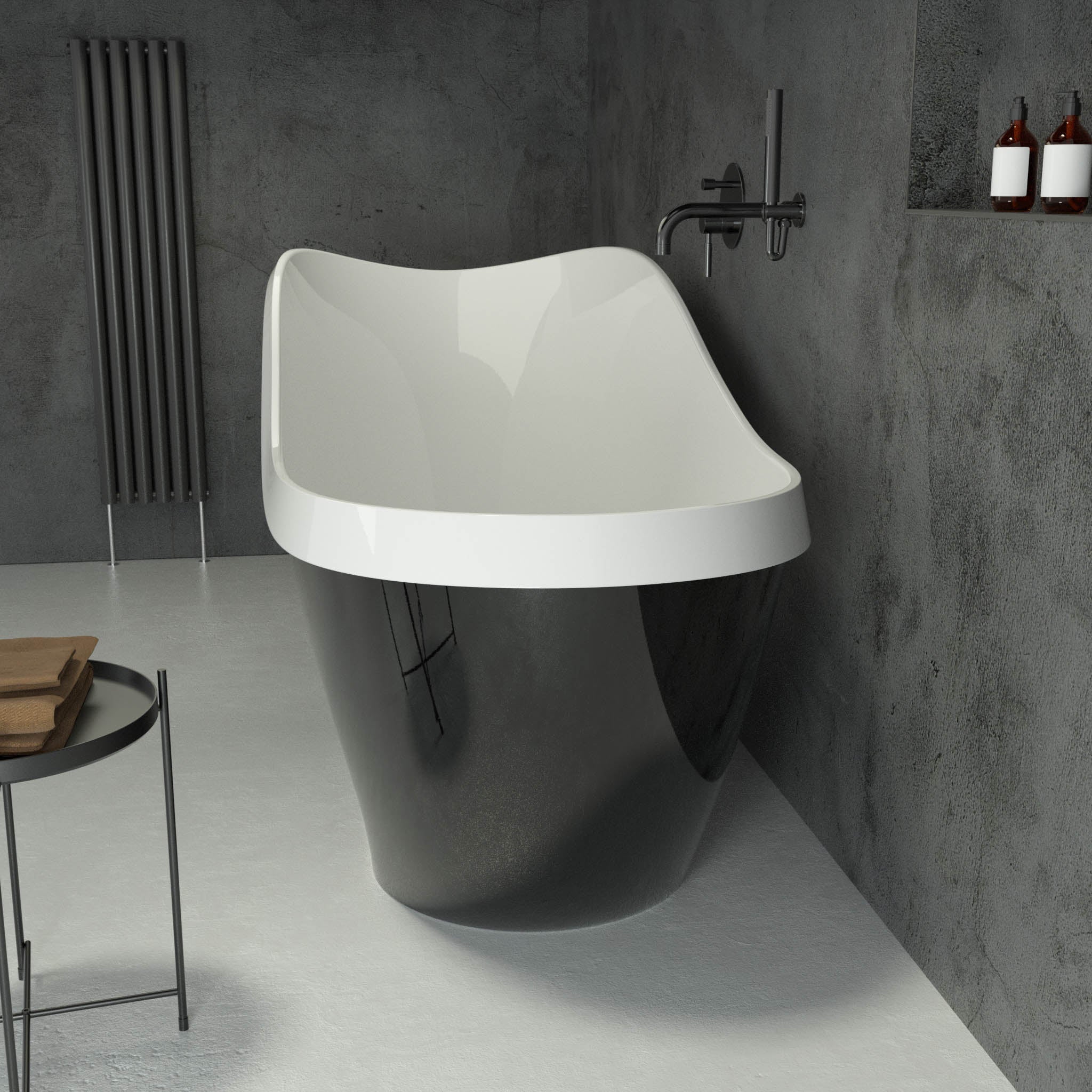 Alta Freestanding Slipper Polished Black Stone Bath 1700 - side view