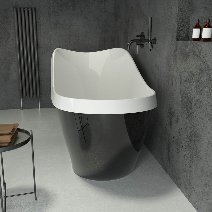 Alta Freestanding Slipper Polished Black Stone Bath 1700 - side view